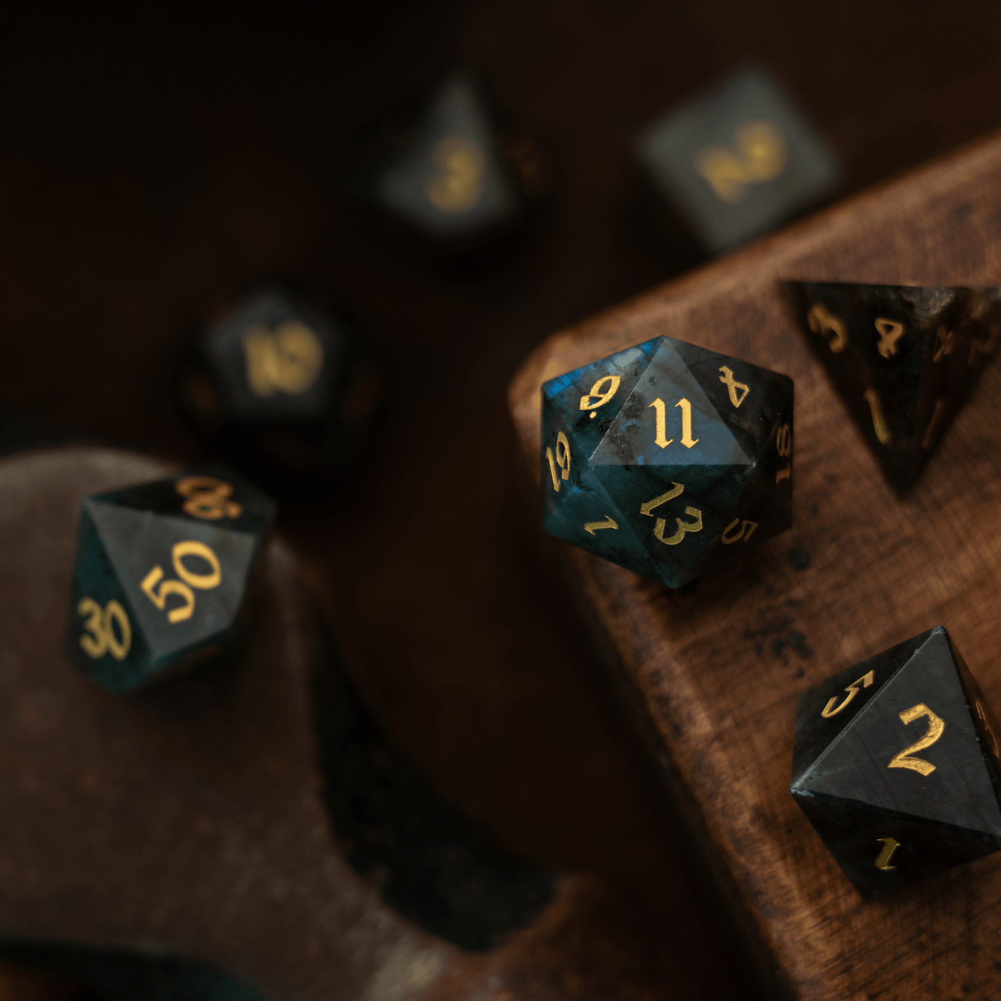 Labradorite Gemstone DND Dice Set Runic Dice