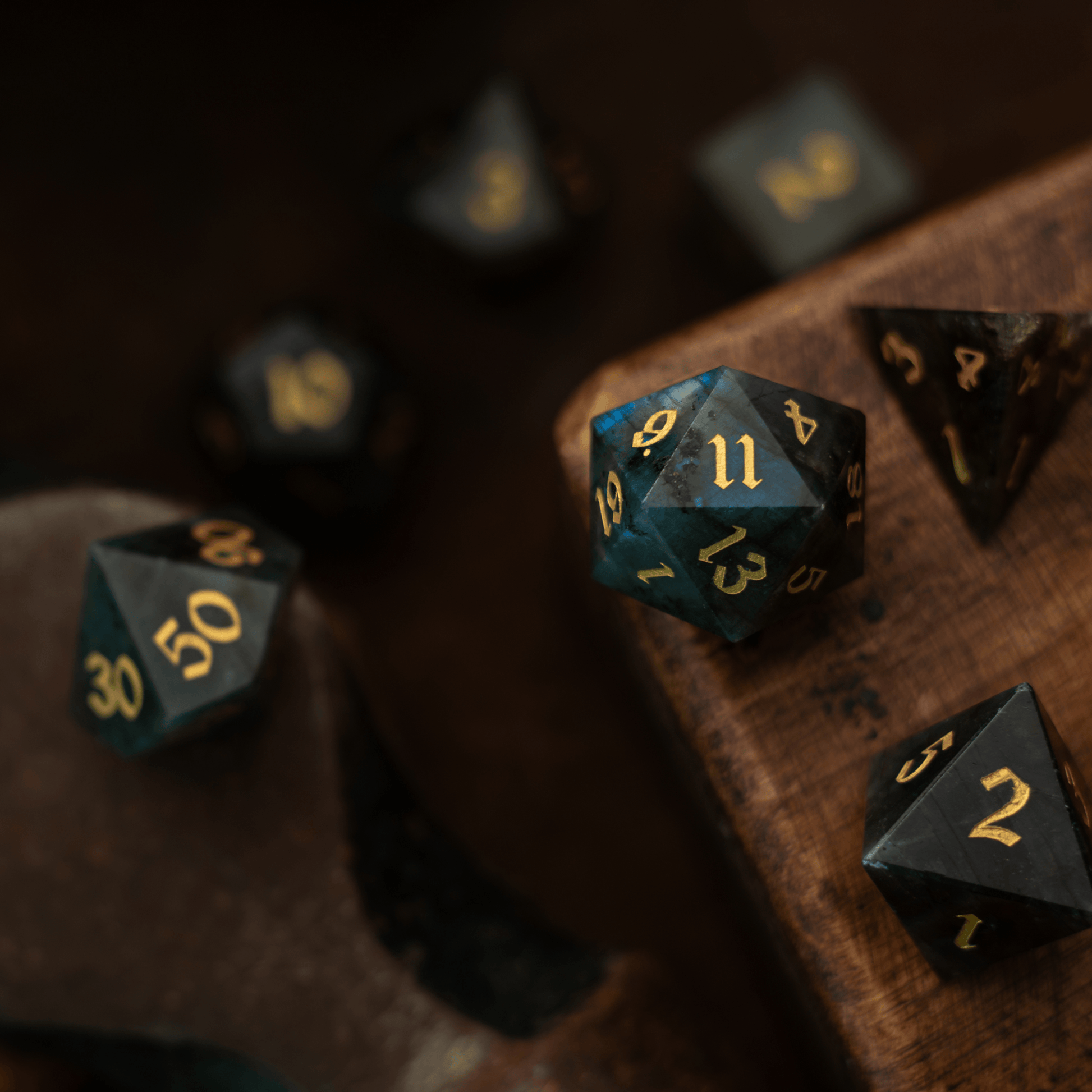 Labradorite Gemstone DND Dice Set Runic Dice