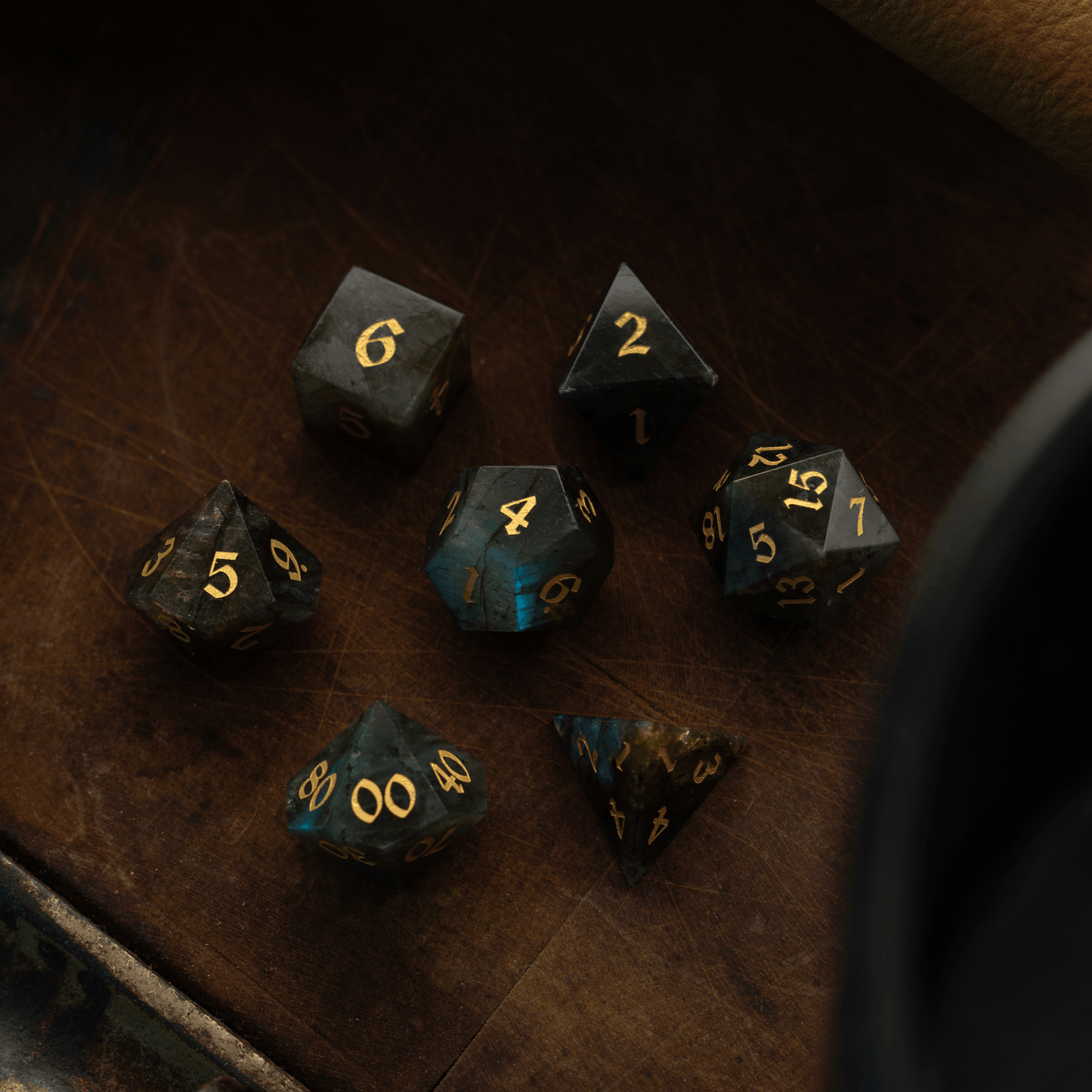 Labradorite Gemstone DND Dice Set Runic Dice