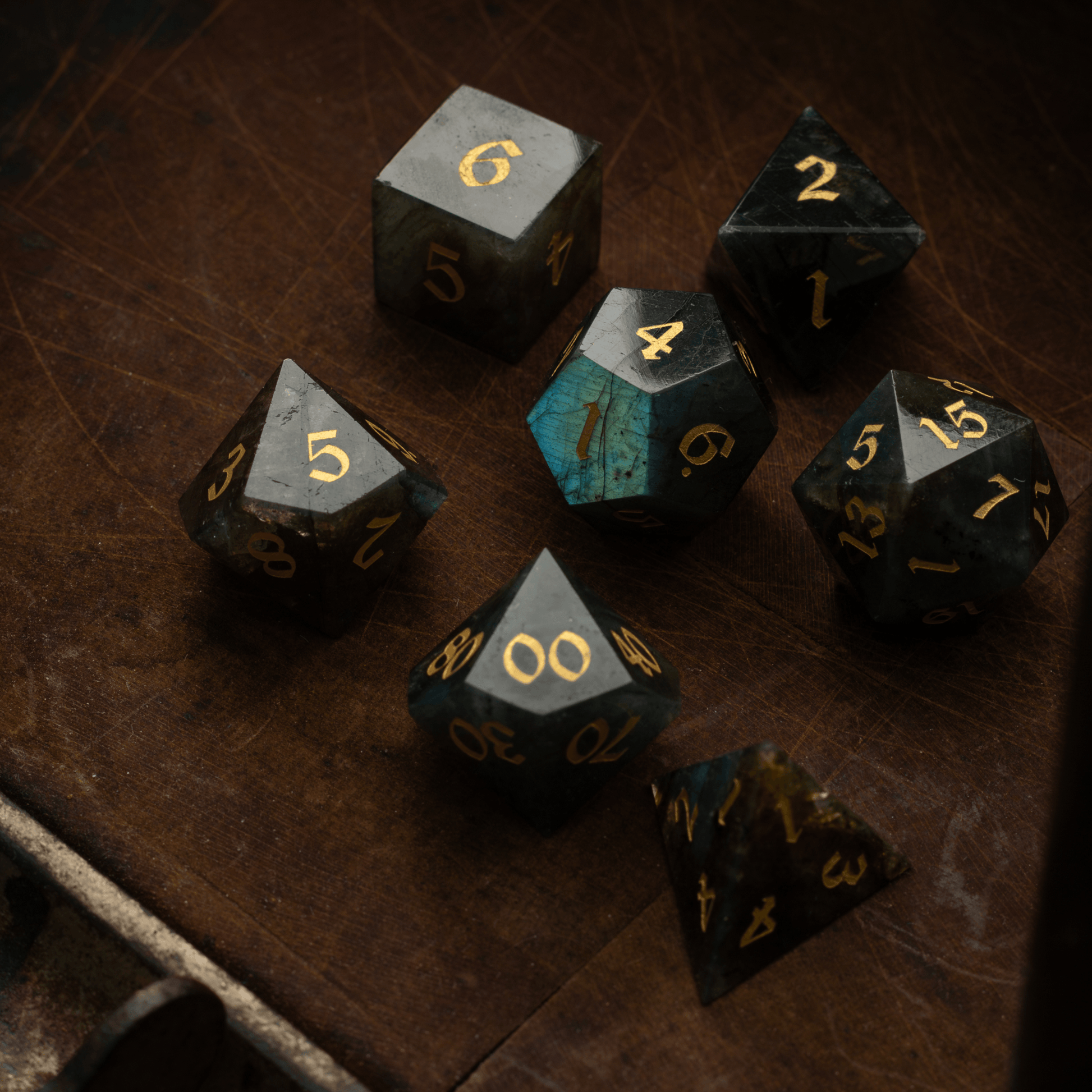 Labradorite Gemstone DND Dice Set Runic Dice