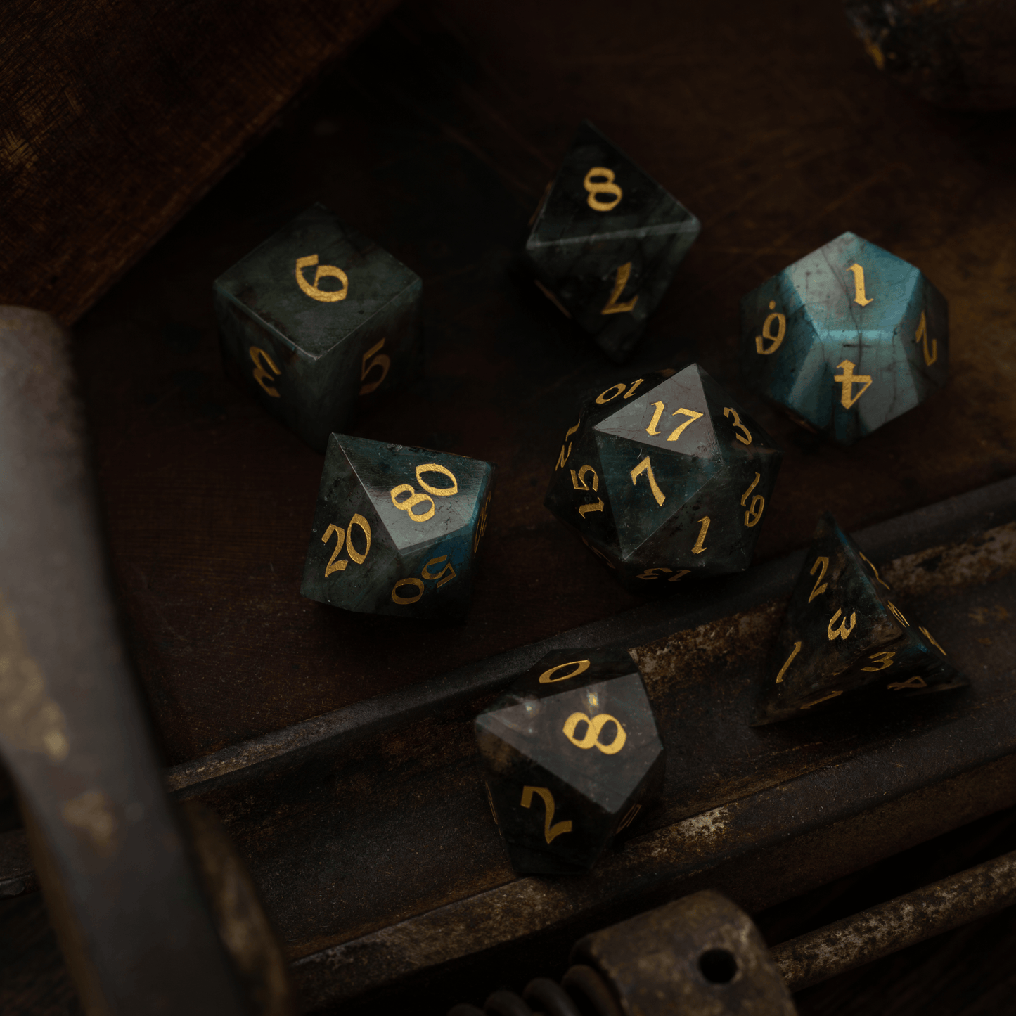 Labradorite Gemstone DND Dice Set Runic Dice