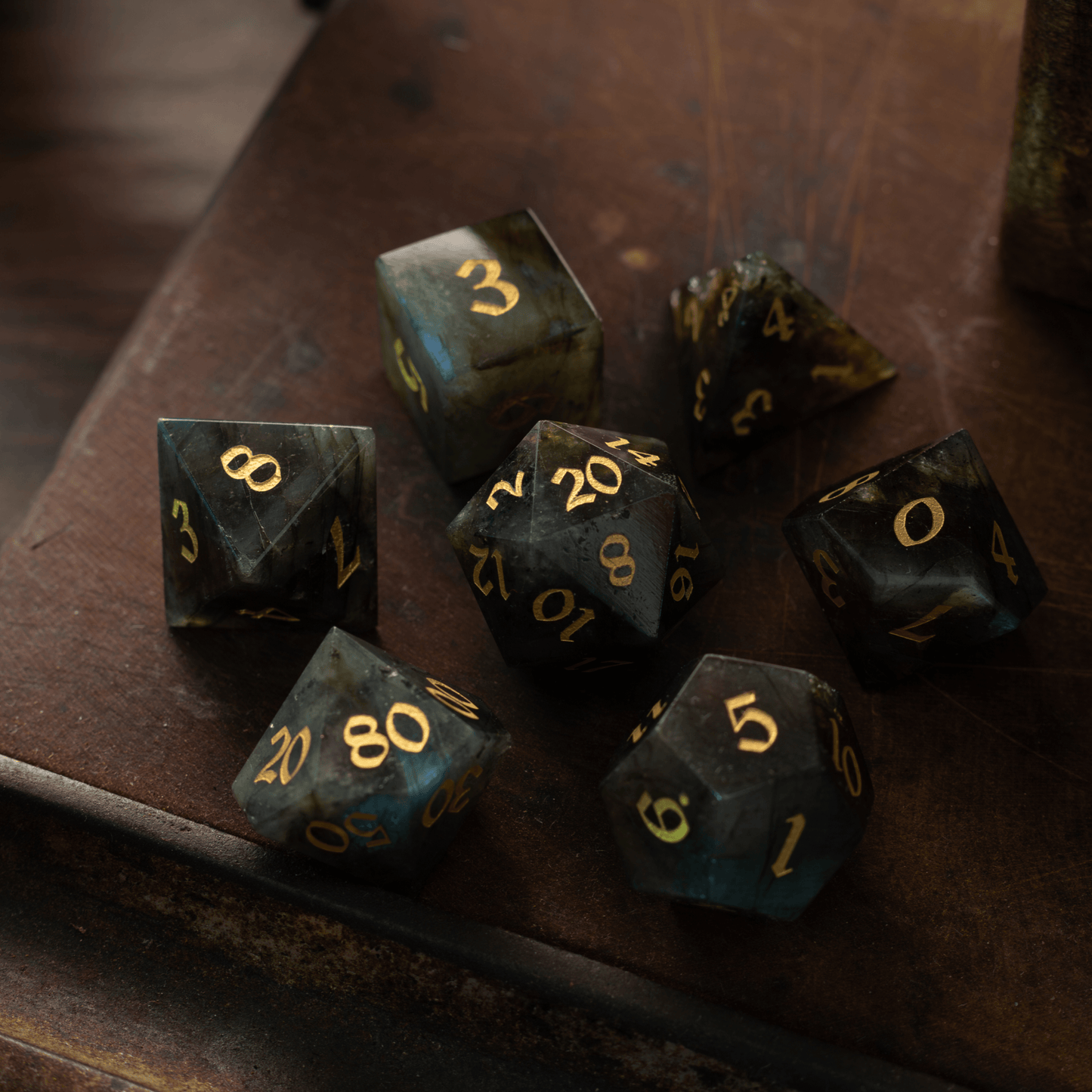 Labradorite Gemstone DND Dice Set Runic Dice