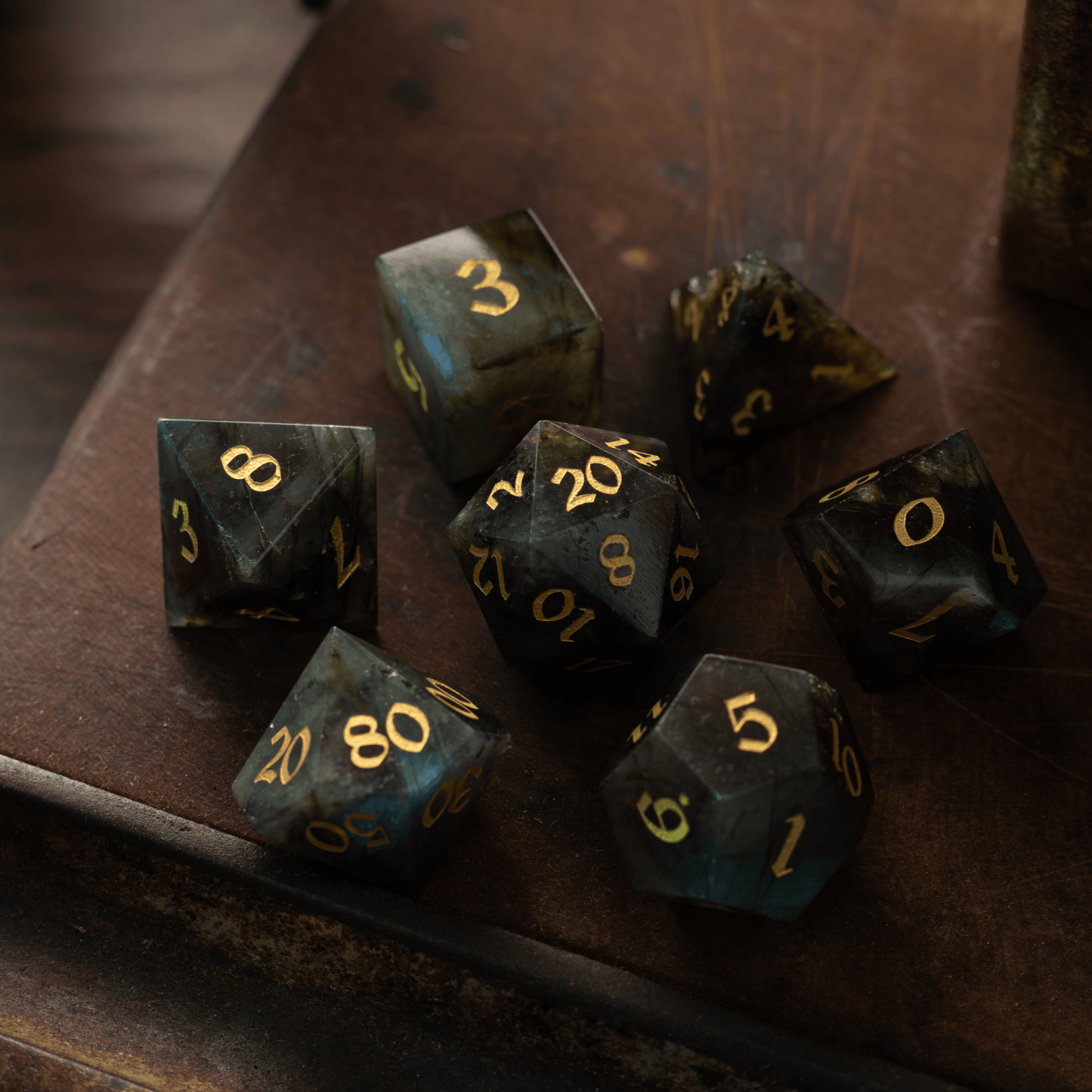 Labradorite Gemstone DND Dice Set Runic Dice
