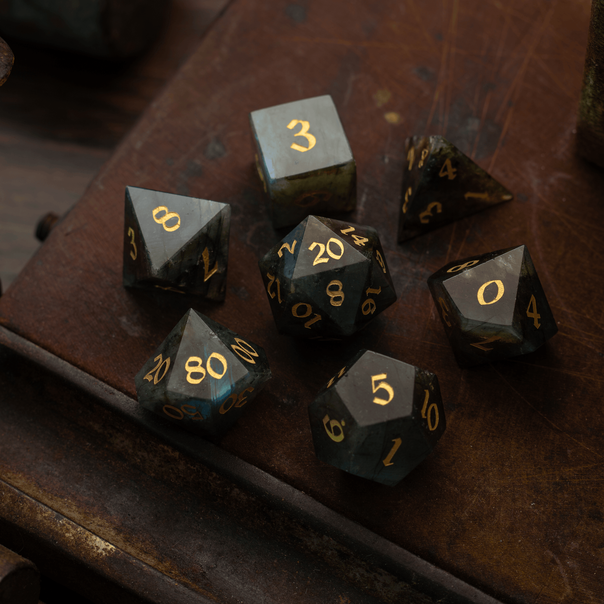 Labradorite Gemstone DND Dice Set Runic Dice