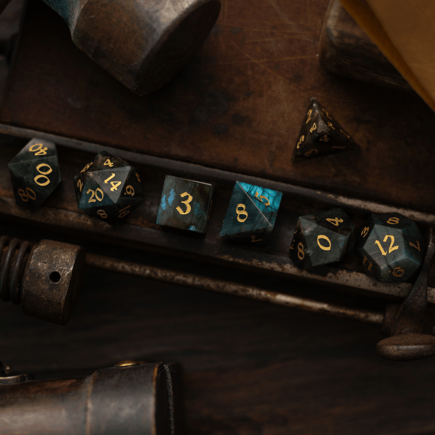 Labradorite Gemstone DND Dice Set Runic Dice