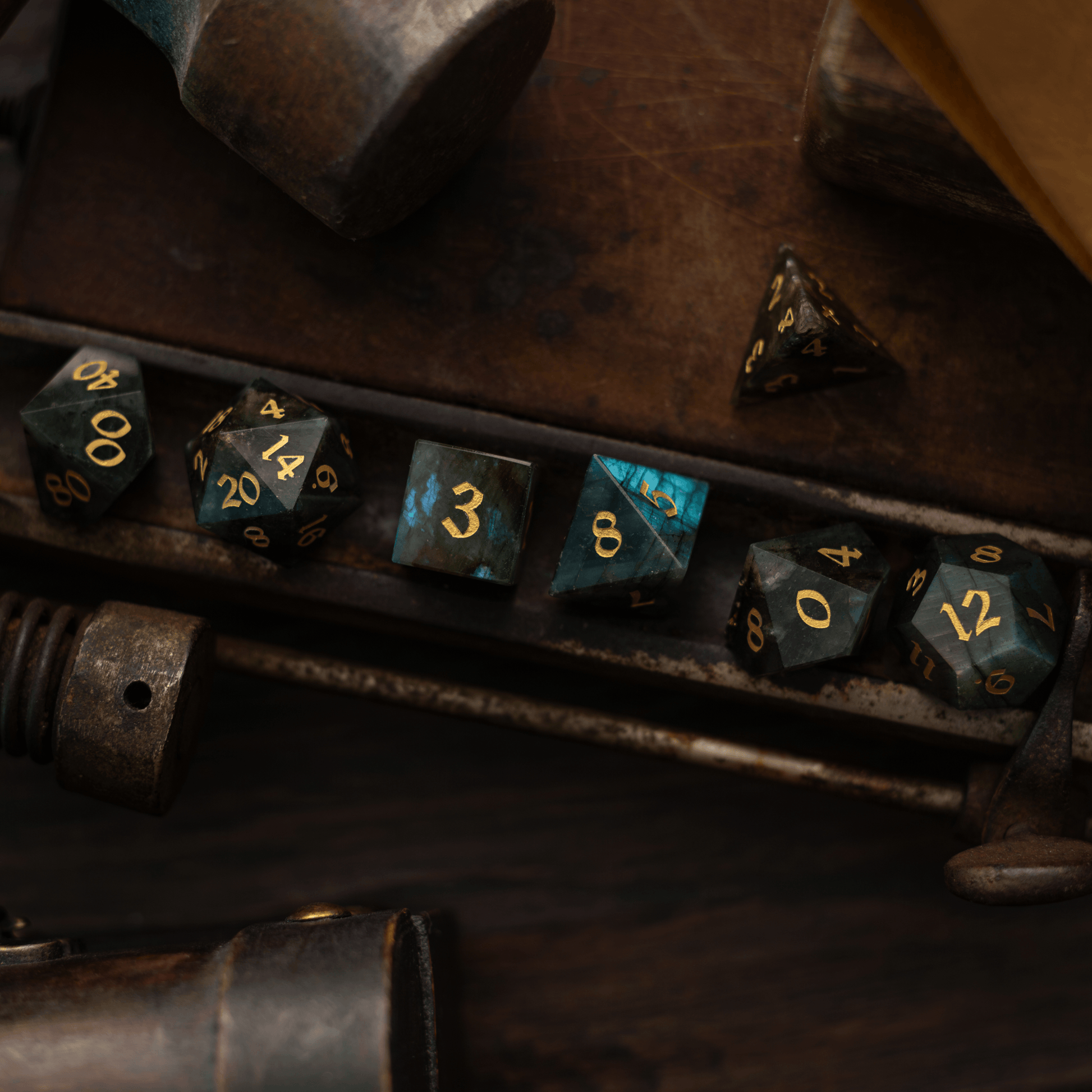 Labradorite Gemstone DND Dice Set Runic Dice