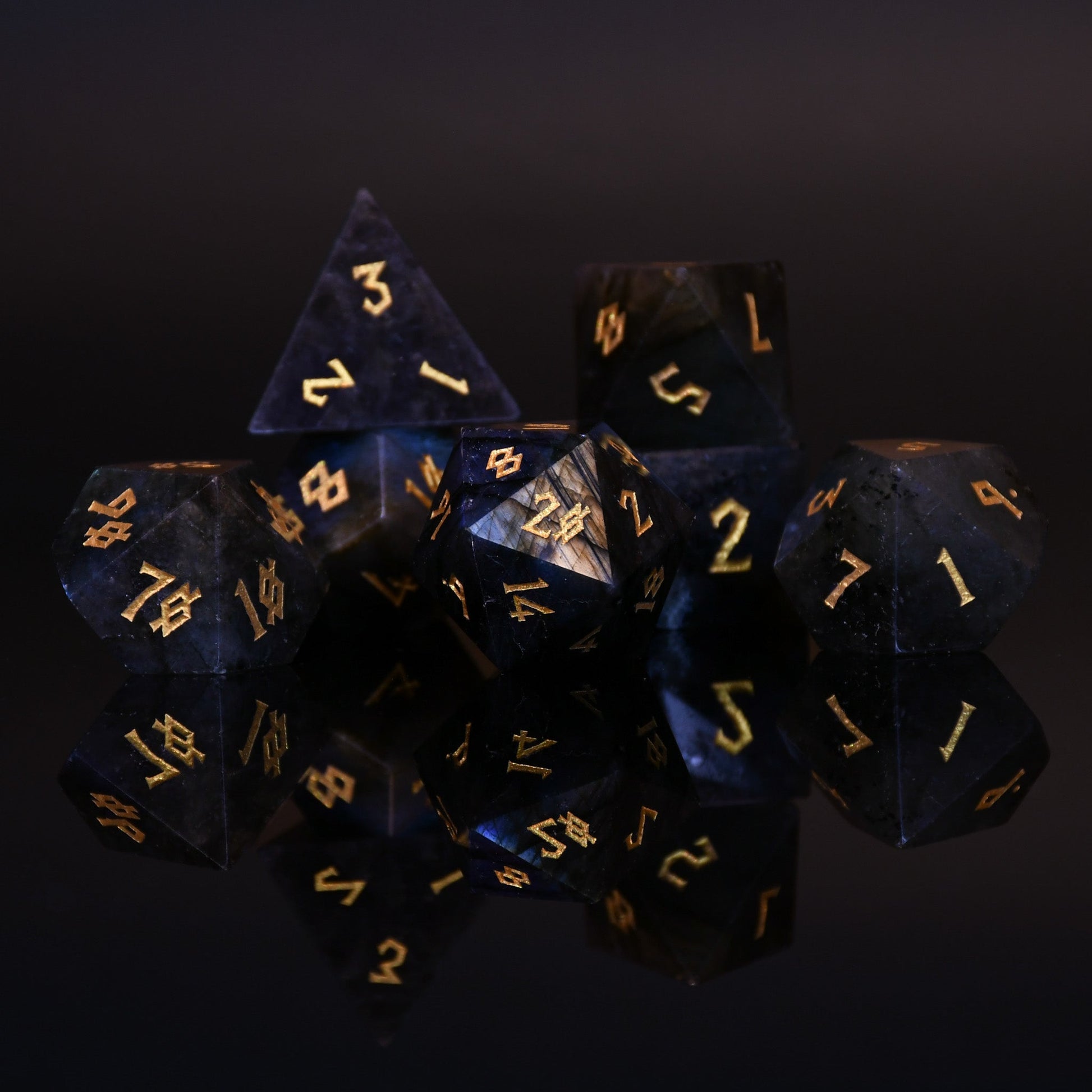 Labradorite "Moonstone" Stone Dice Set Misty Mountain Gaming