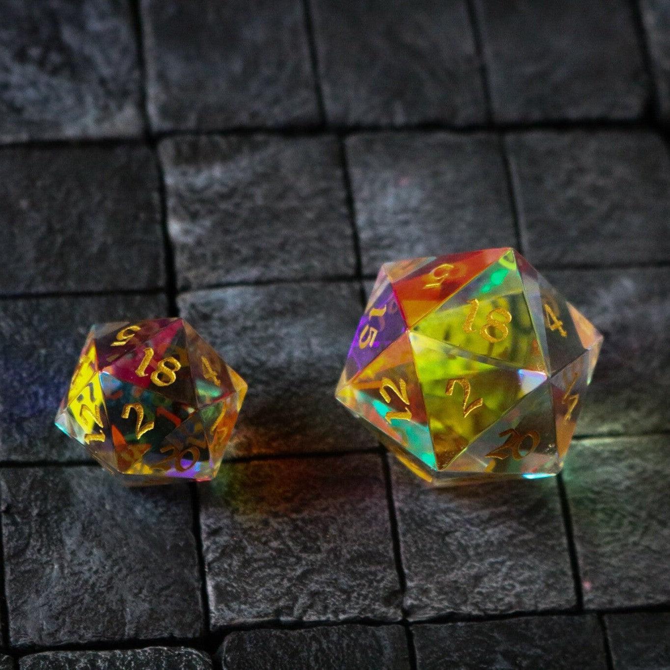 Large Dragon Egg Dichroic Glass D20 Gemstone Polyhedral Dice Runic Dice