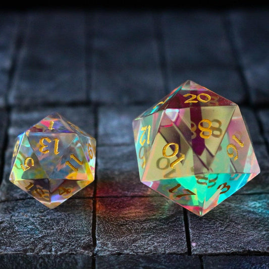 Large Dragon Egg Dichroic Glass D20 Gemstone Polyhedral Dice Runic Dice