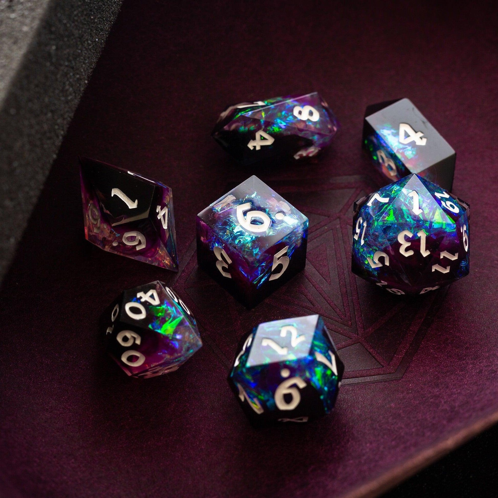 Lightning Handmade Resin DND Dice Set Runic Dice