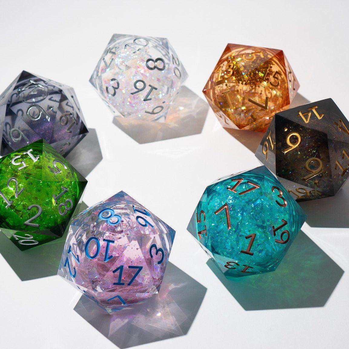 Massive Black Rainbow Glitter Liquid Core 95MM Chonk Handmade Resin Dice And Box Runic Dice