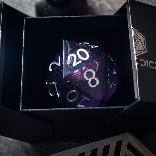 Massive Black Rainbow Glitter Liquid Core 95MM Chonk Handmade Resin Dice And Box Runic Dice