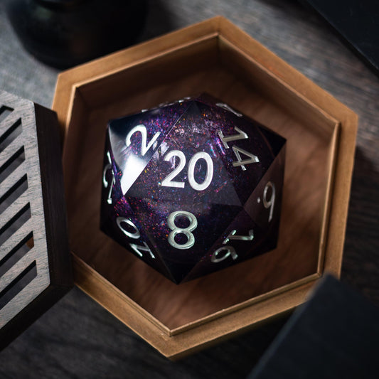 Massive Black Rainbow Glitter Liquid Core 95MM Chonk Handmade Resin Dice And Box Runic Dice