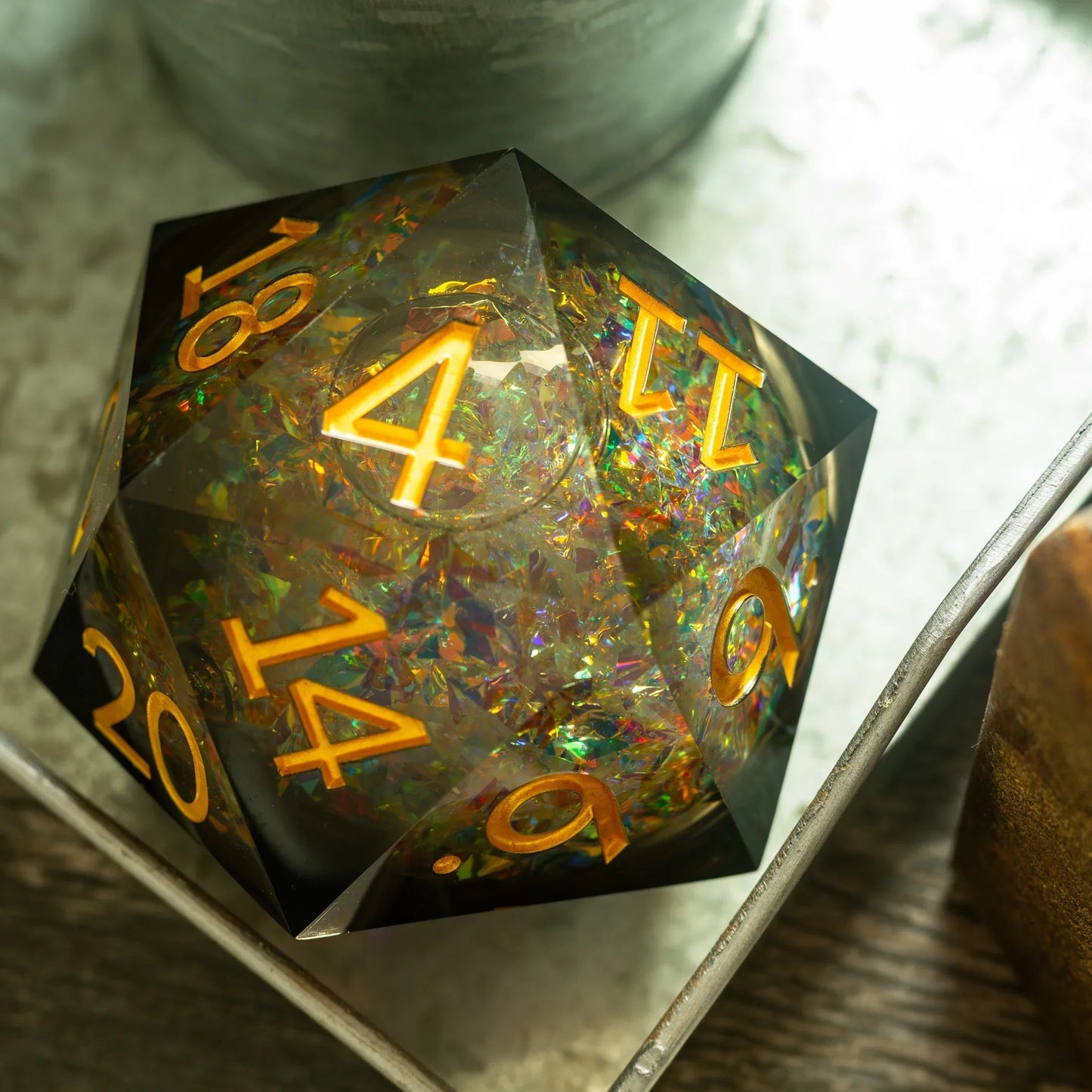 Massive Dark Black And Foil Liquid Core 95MM Chonk Handmade Resin Dice And Box Runic Dice