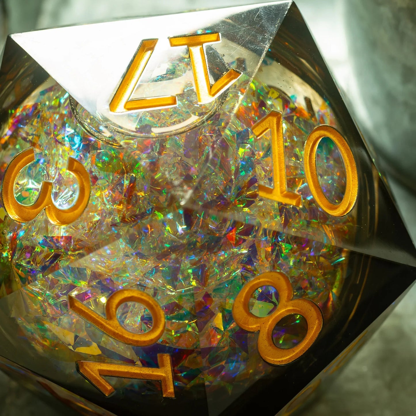 Massive Dark Black And Foil Liquid Core 95MM Chonk Handmade Resin Dice And Box Runic Dice