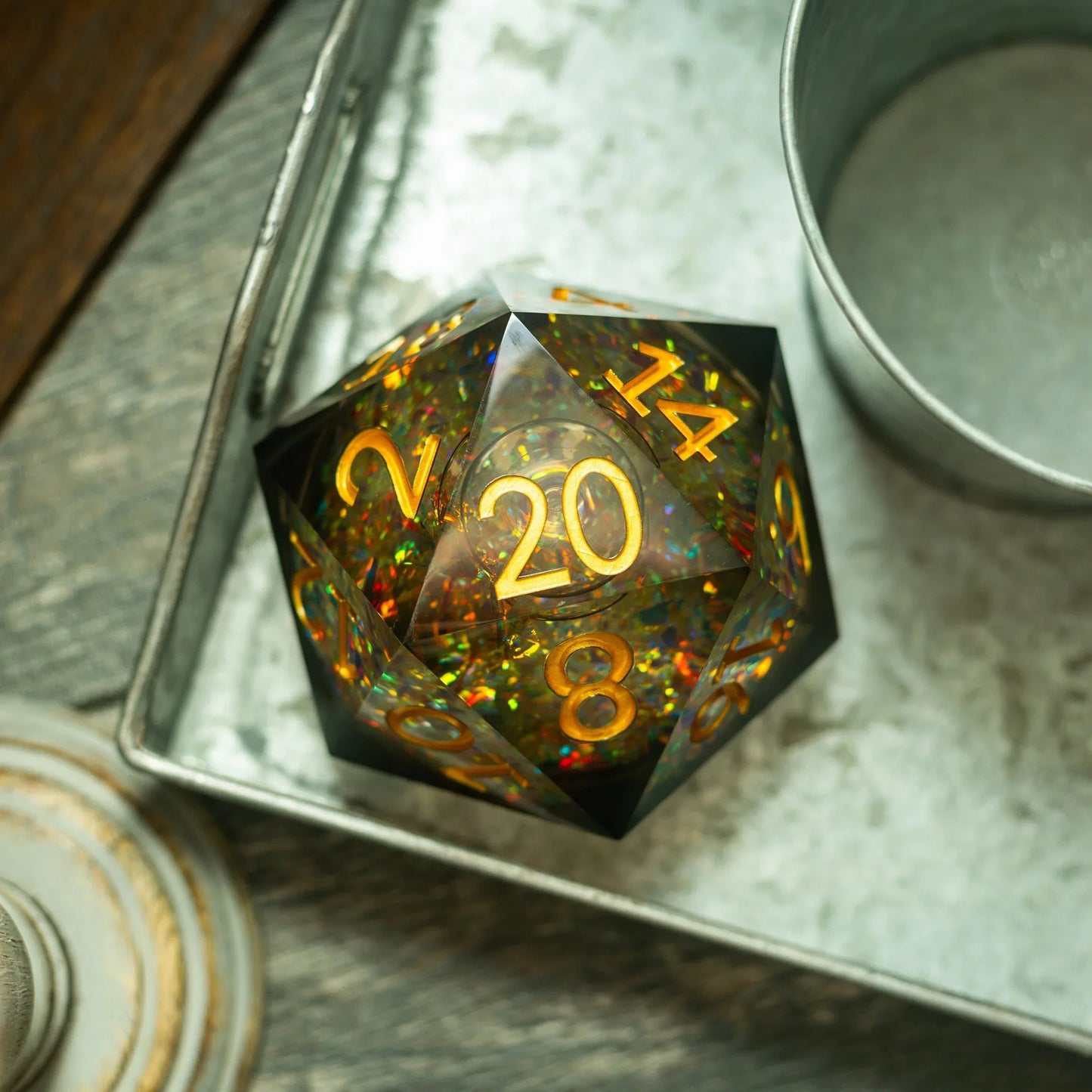 Massive Dark Black And Foil Liquid Core 95MM Chonk Handmade Resin Dice And Box Runic Dice
