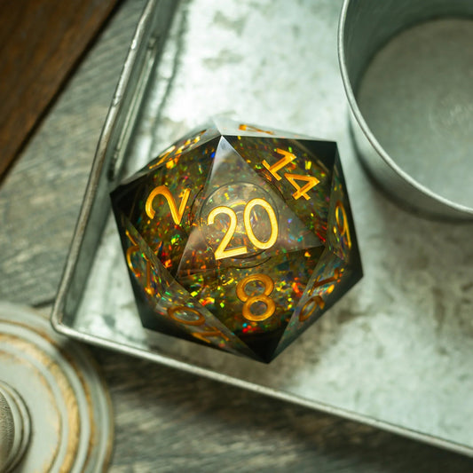 Massive Dark Black And Foil Liquid Core 95MM Chonk Handmade Resin Dice And Box Runic Dice