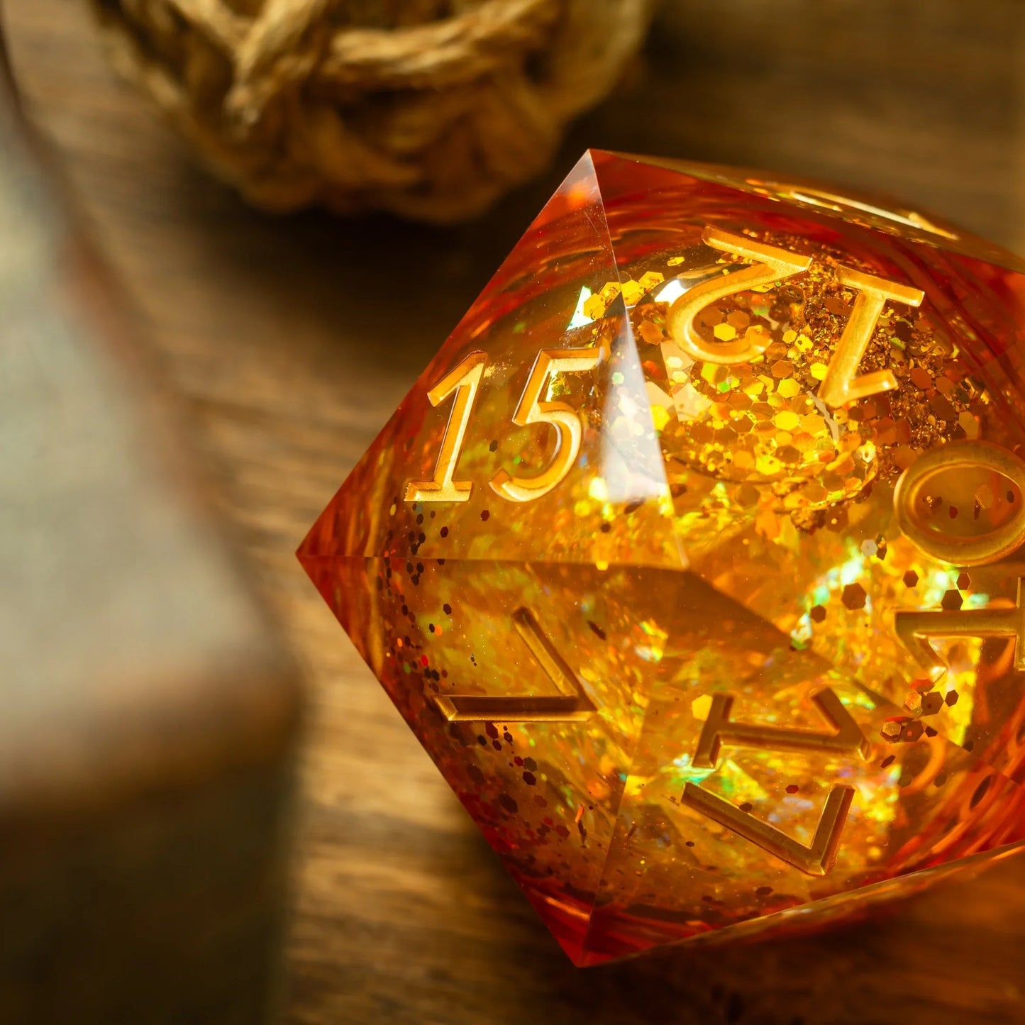 Massive Gold And Glitter Fireball Liquid Core 95MM Chonk Handmade Resin Dice And Box Runic Dice