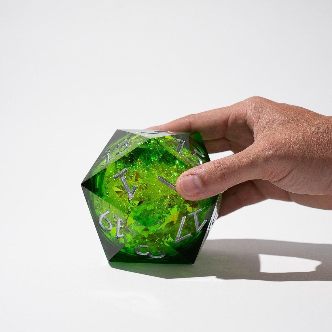 Massive Green Liquid Core 95MM Chonk Handmade Resin Dice And Box Runic Dice