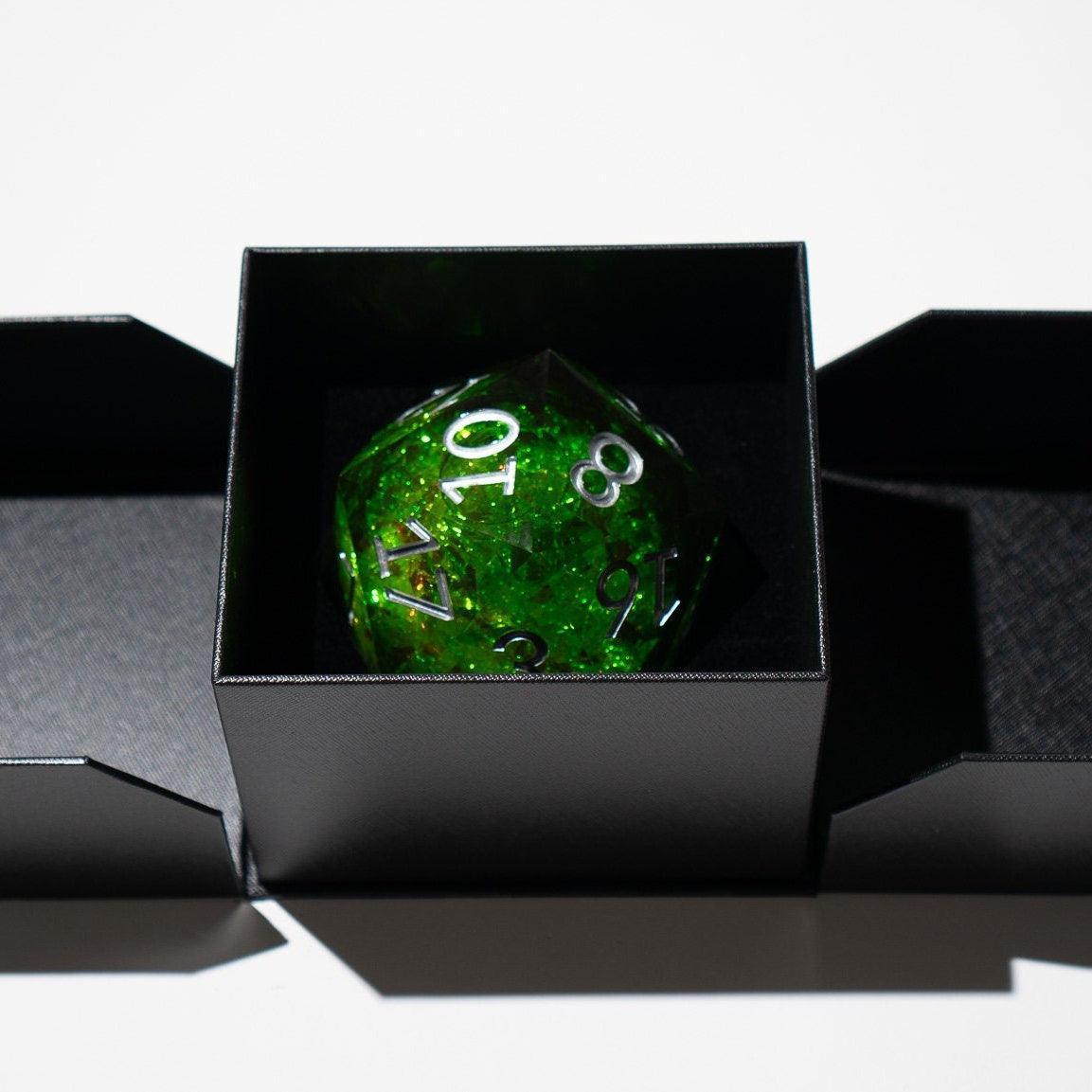 Massive Green Liquid Core 95MM Chonk Handmade Resin Dice And Box Runic Dice