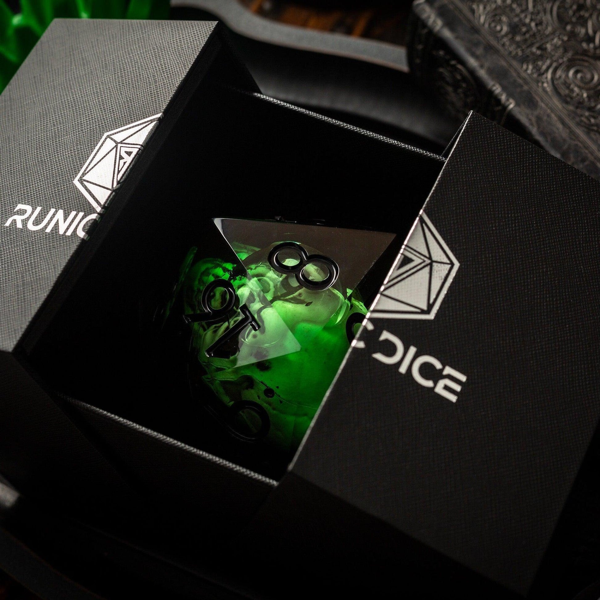 Massive Green Skull Liquid Core 95MM Chonk Handmade Resin Dice And Box Runic Dice