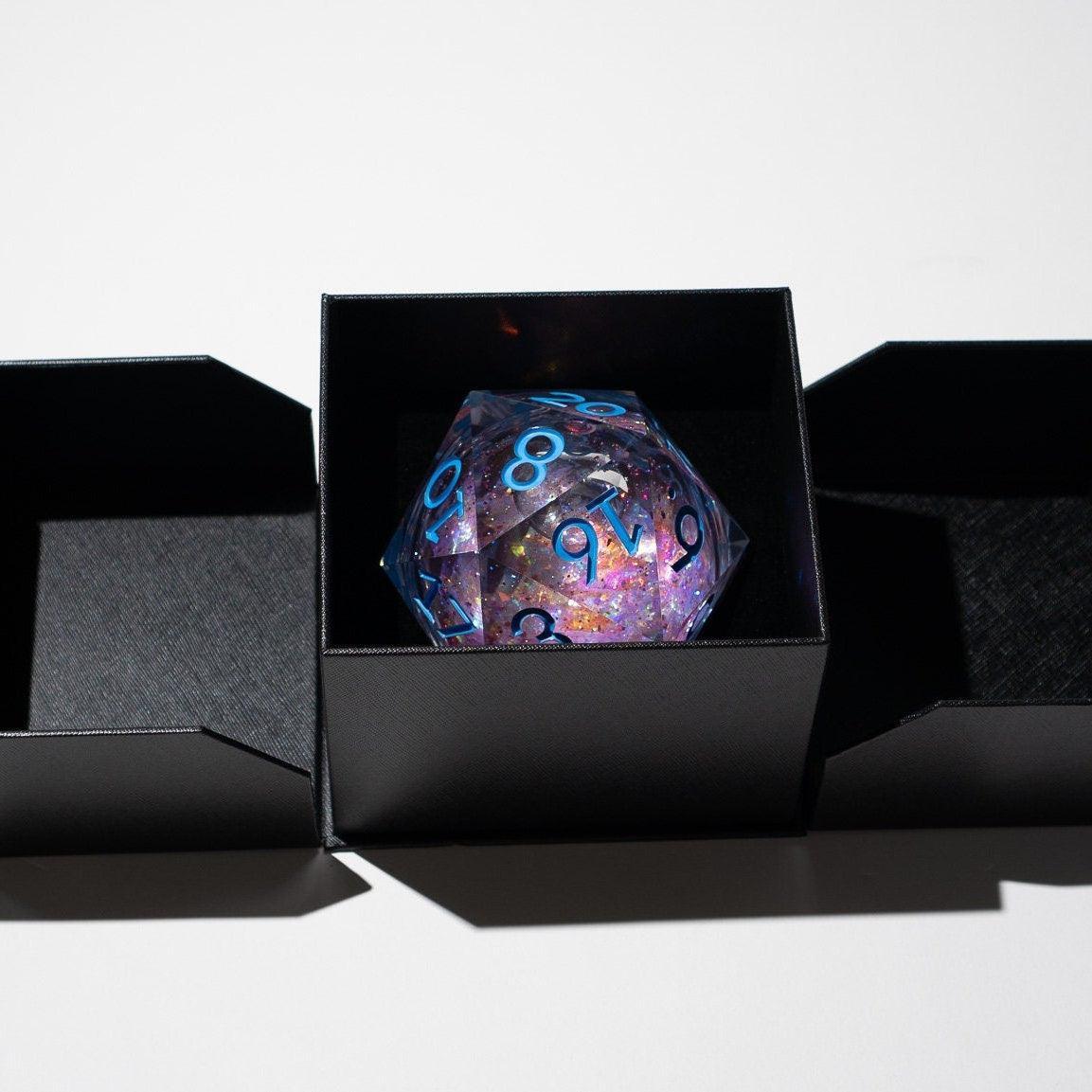 Massive Pastel Pink Baby Blue Glitter Liquid Core 95MM Chonk Handmade Resin Dice And Box Runic Dice