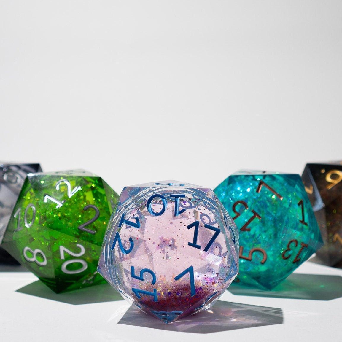 Massive Sea Green Teal Liquid Core 95MM Chonk Handmade Resin Dice And Box Runic Dice