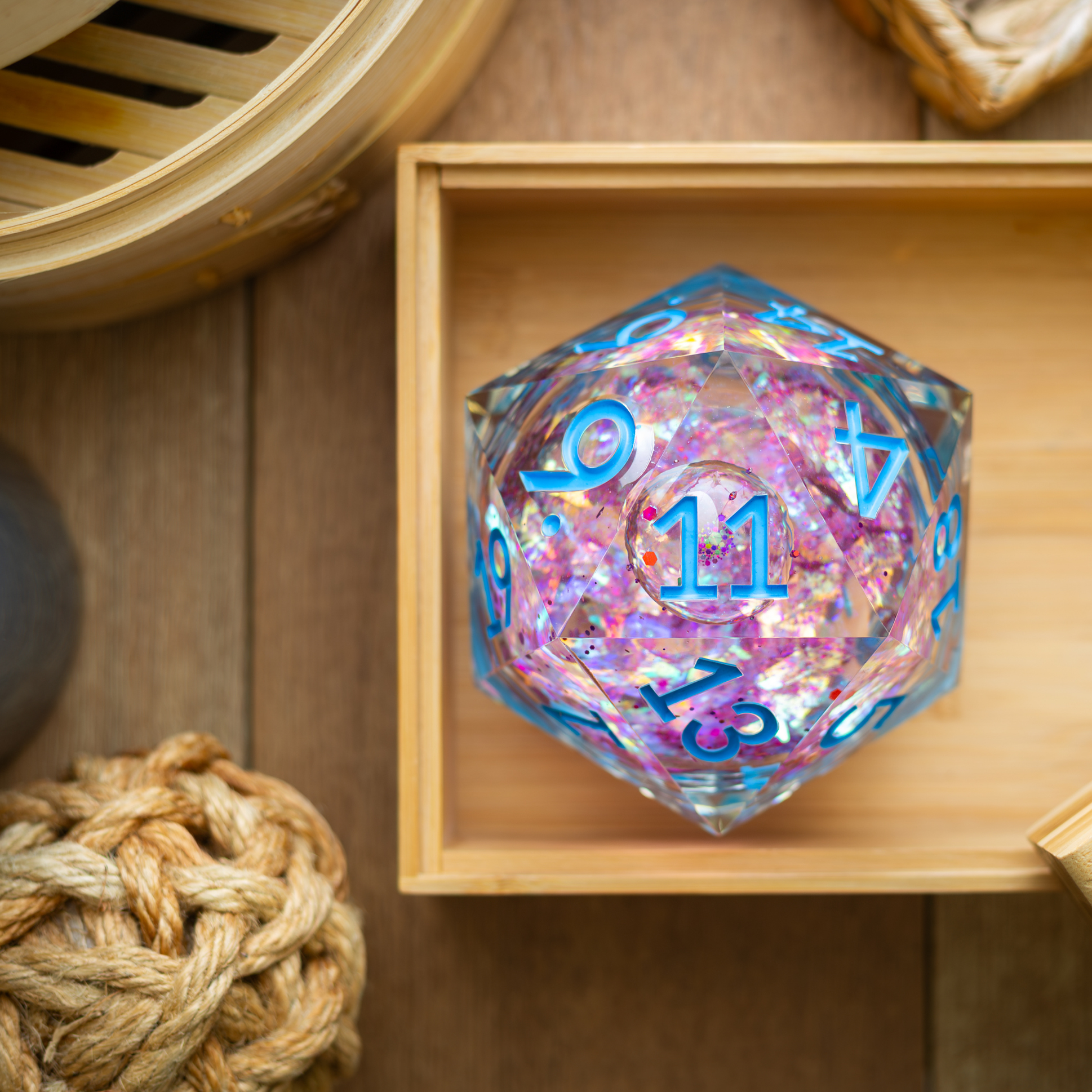 Massive Pastel Pink Baby Blue Glitter Liquid Core 95MM Chonk Handmade Resin Dice And Box Runic Dice