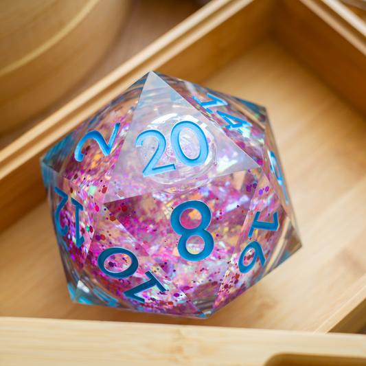 Massive Pastel Pink Baby Blue Glitter Liquid Core 95MM Chonk Handmade Resin Dice And Box Runic Dice