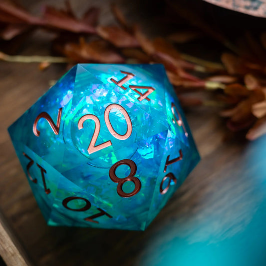 Massive Sea Green Teal Liquid Core 95MM Chonk Handmade Resin Dice And Box Runic Dice