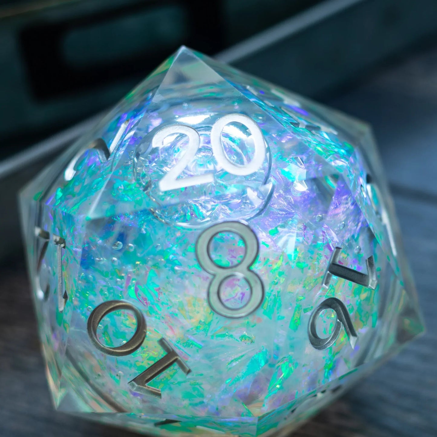 Massive Silver And Foil Liquid Core 95MM Chonk Handmade Resin Dice And Box Runic Dice