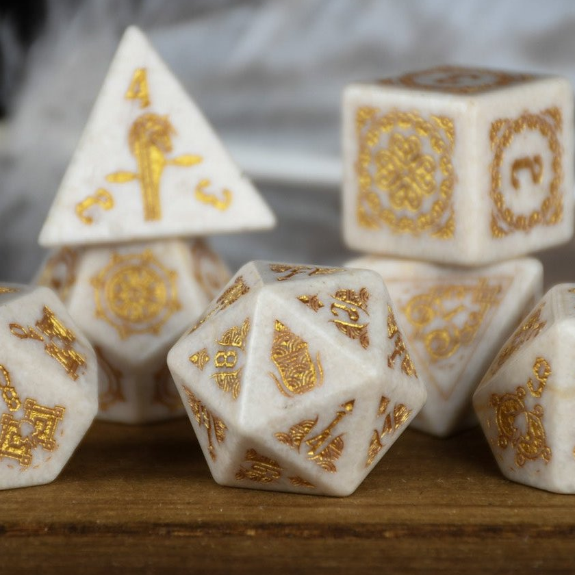 Mongolian White Opal Stone Dice Set - Dice Around the World Collection Misty Mountain Gaming