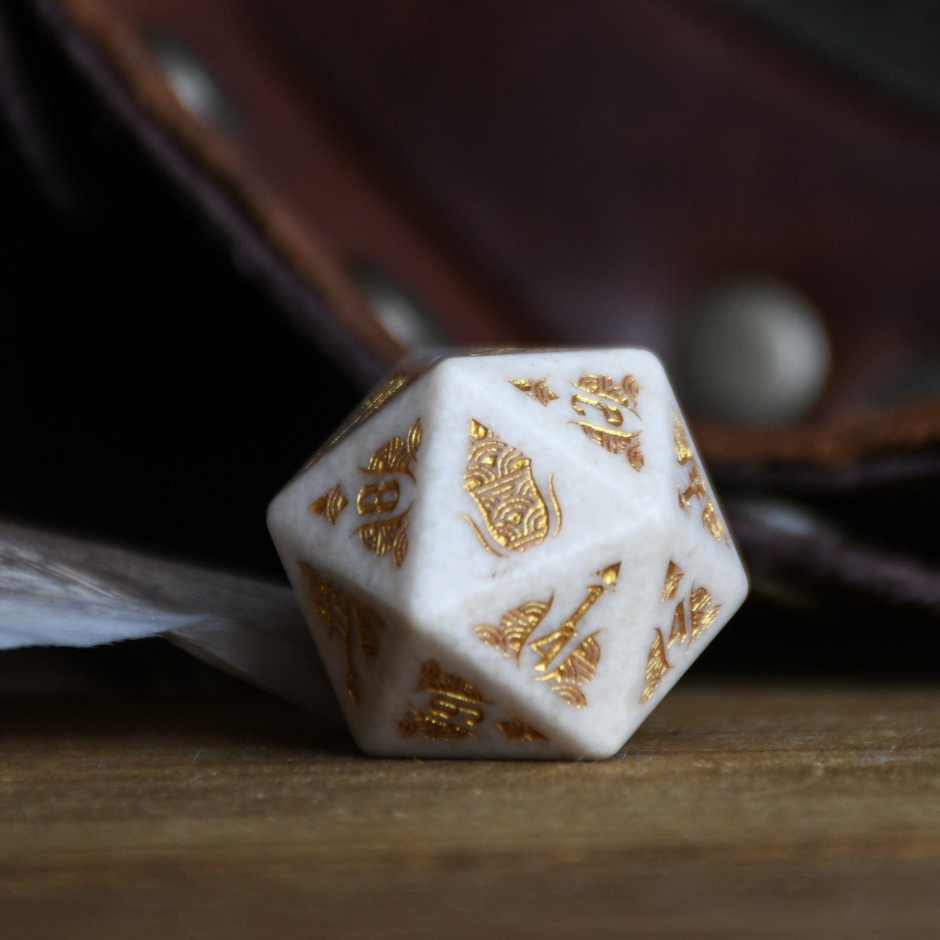 Mongolian White Opal Stone Dice Set - Dice Around the World Collection Misty Mountain Gaming