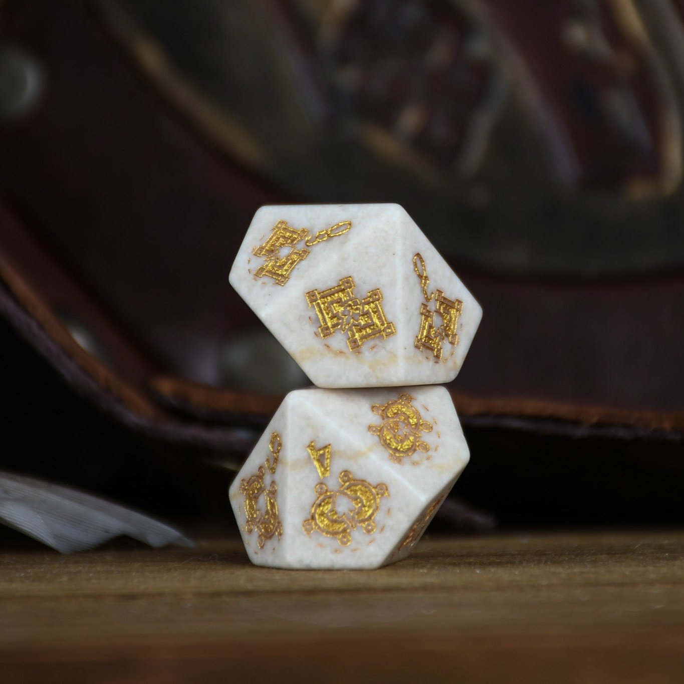 Mongolian White Opal Stone Dice Set - Dice Around the World Collection Misty Mountain Gaming