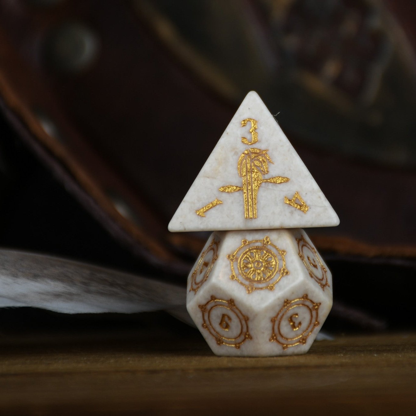 Mongolian White Opal Stone Dice Set - Dice Around the World Collection Misty Mountain Gaming