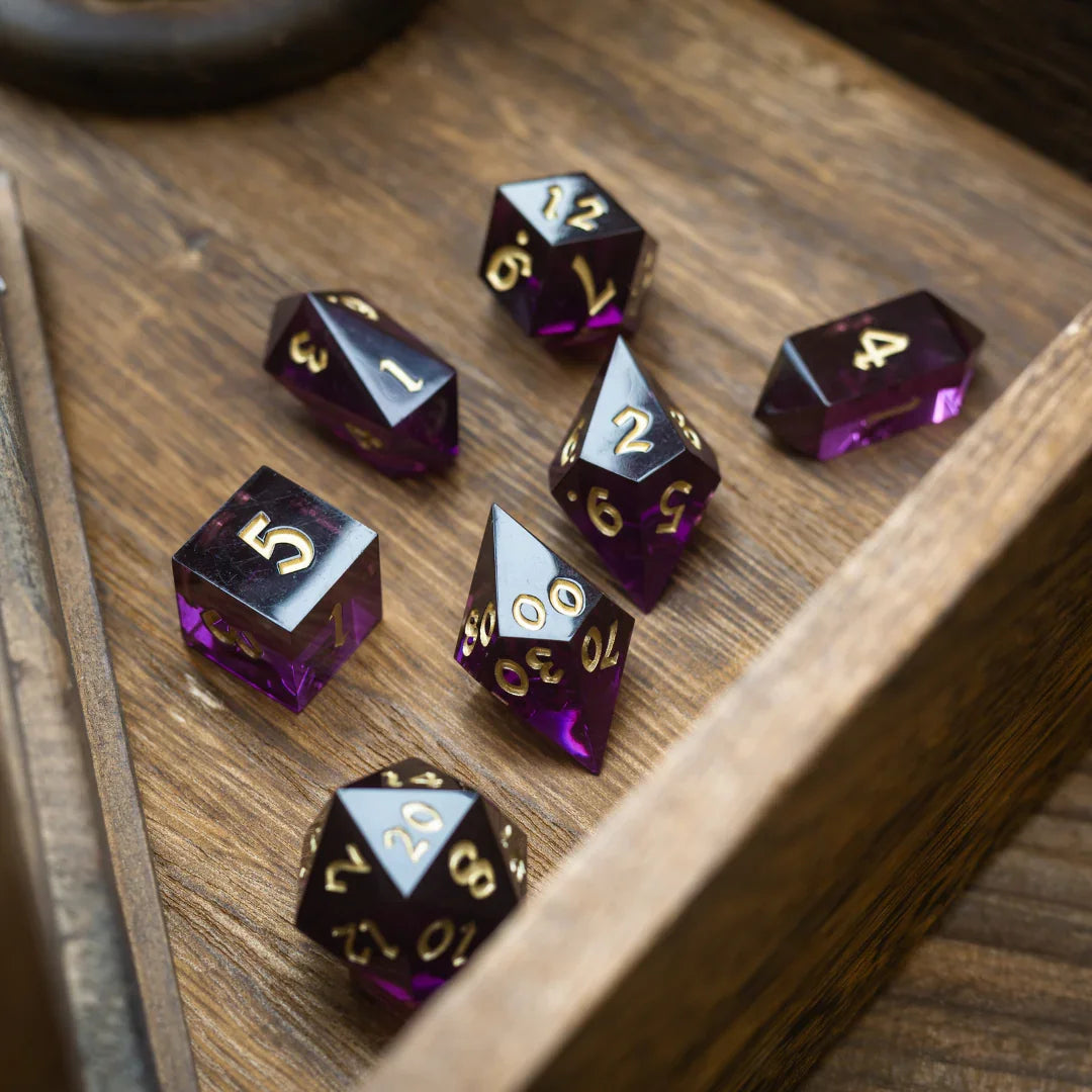 Mystic Violet Resin DND Dice Set Runic Dice