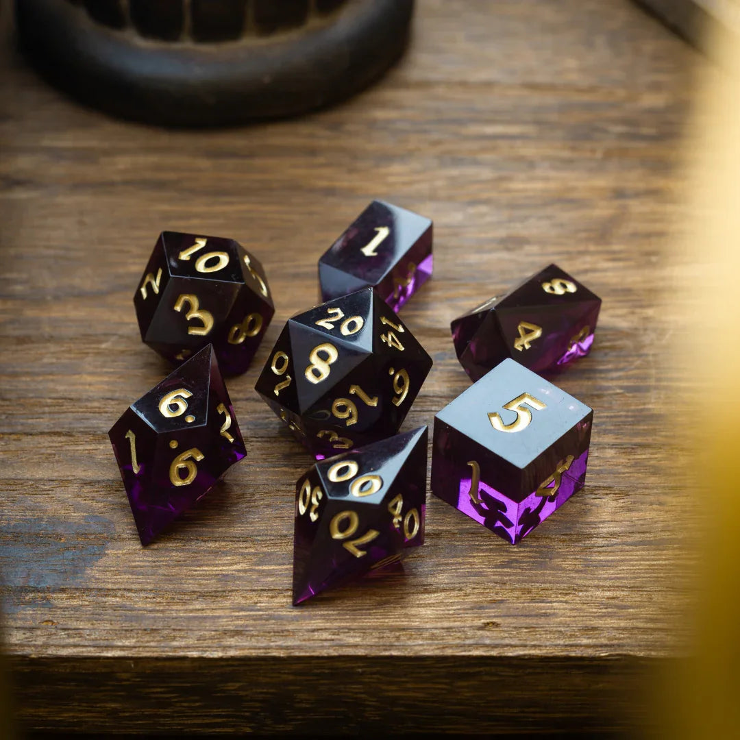 Mystic Violet Resin DND Dice Set Runic Dice