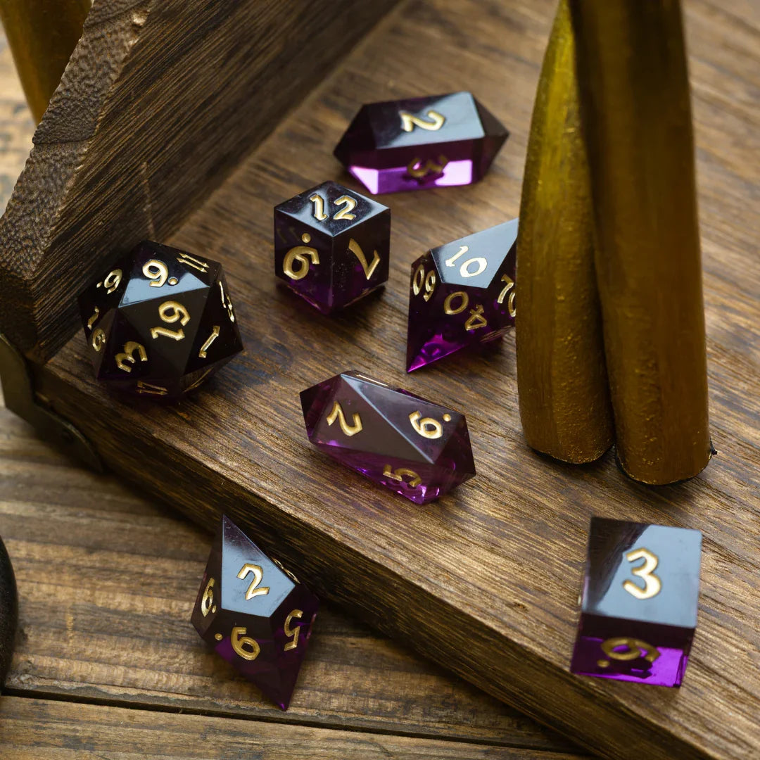 Mystic Violet Resin DND Dice Set Runic Dice