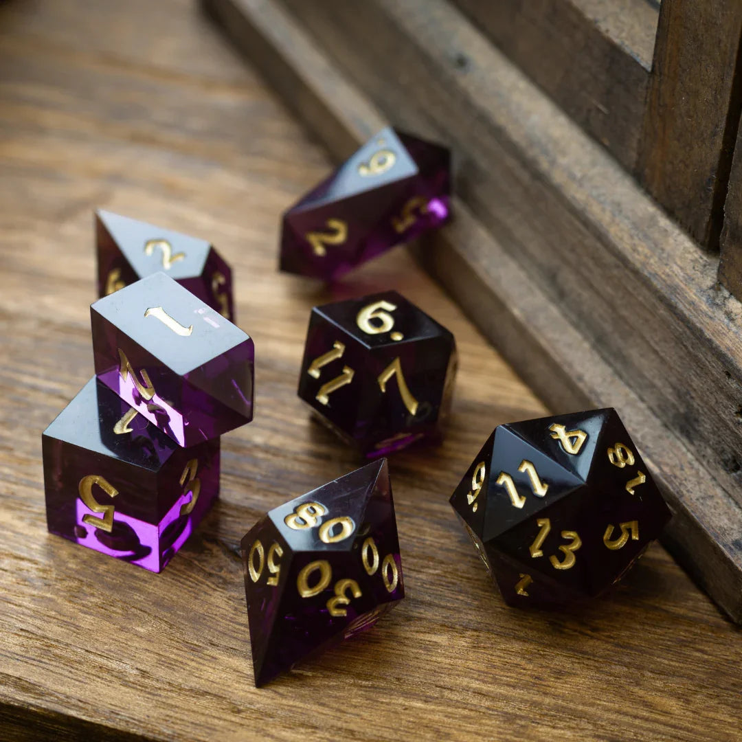 Mystic Violet Resin DND Dice Set Runic Dice