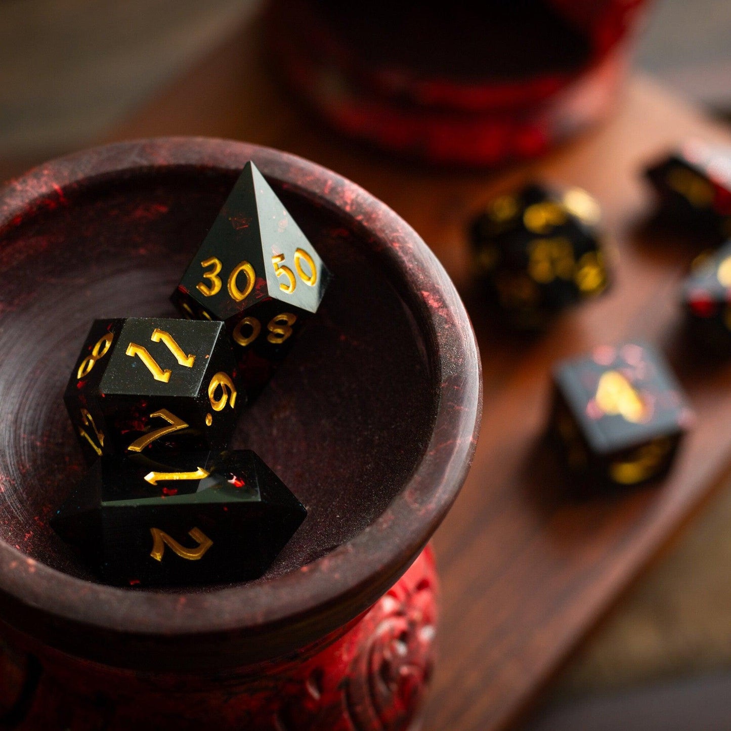 Night Blood Handmade Resin DND Dice Set Runic Dice