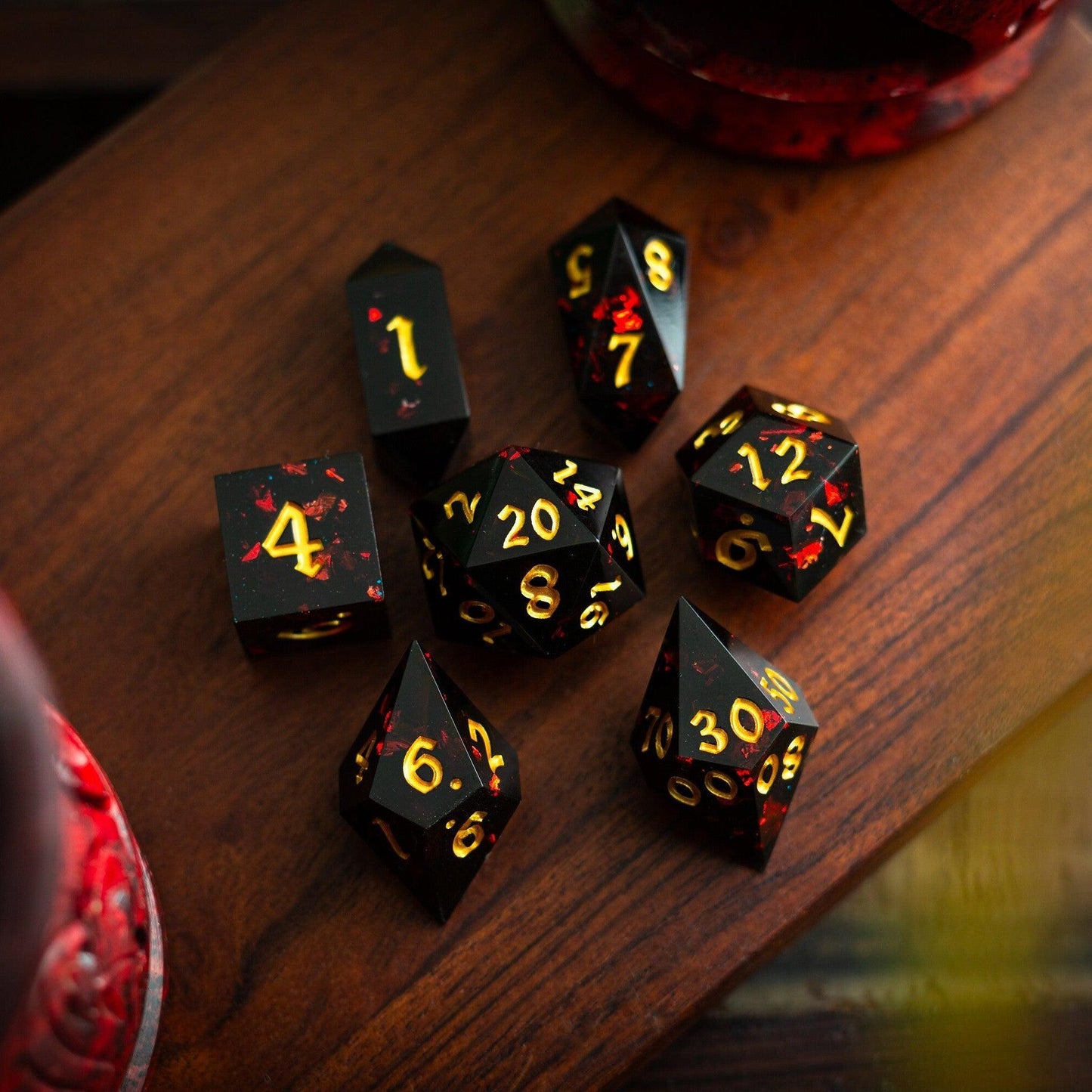 Night Blood Handmade Resin DND Dice Set Runic Dice