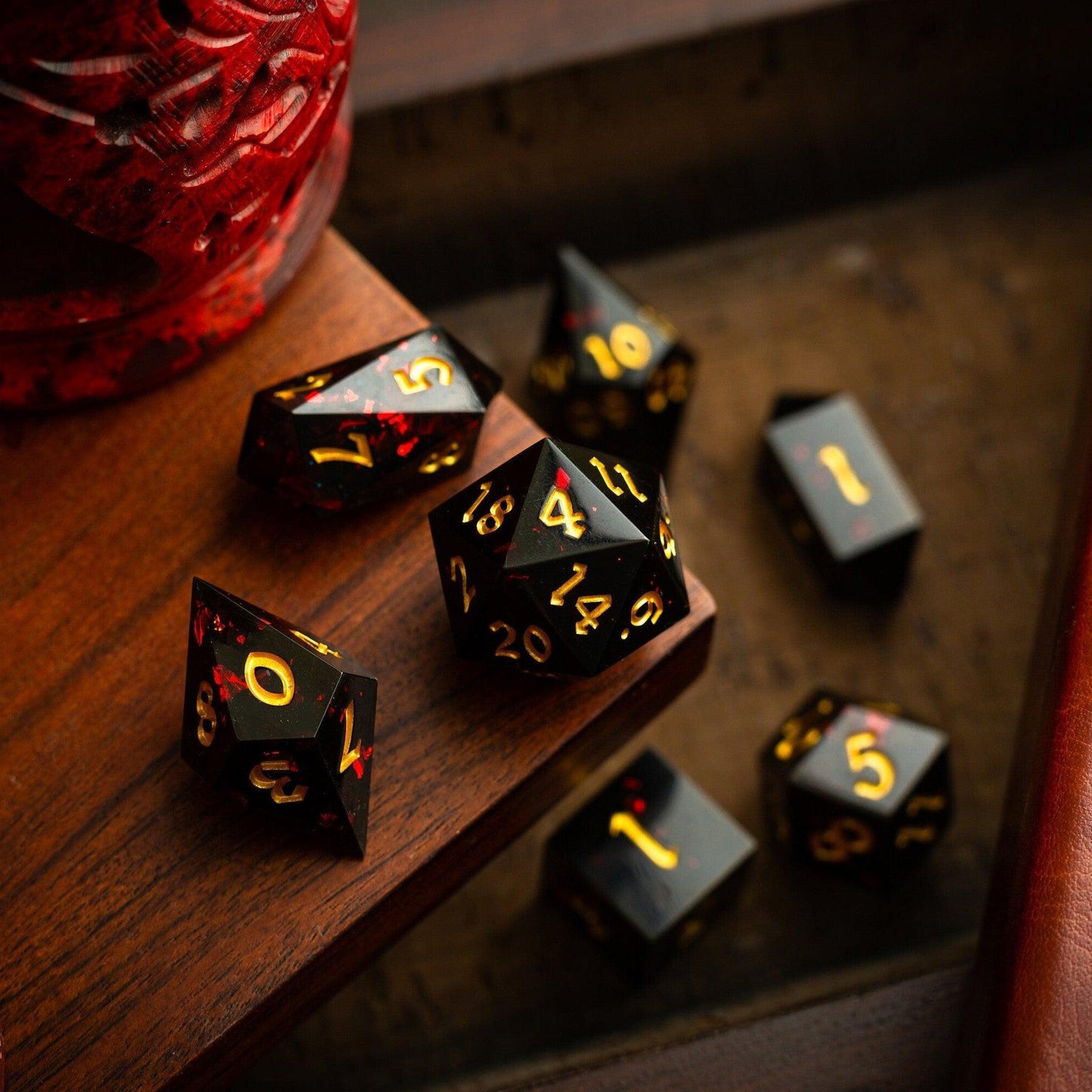 Night Blood Handmade Resin DND Dice Set Runic Dice