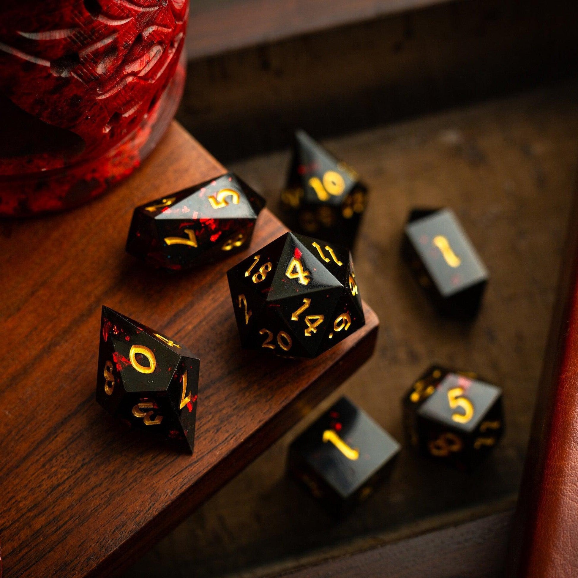 Night Blood Handmade Resin DND Dice Set Runic Dice