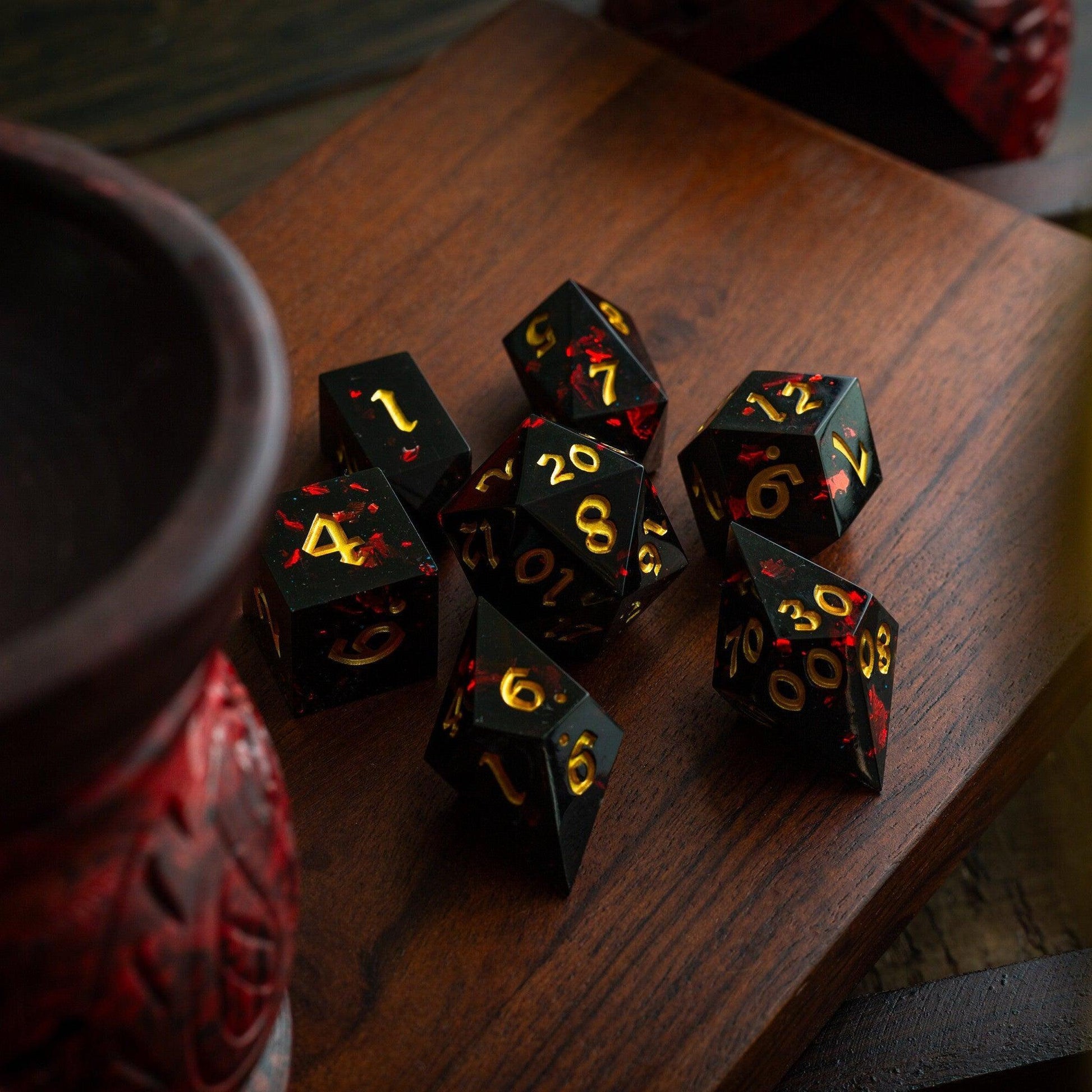Night Blood Handmade Resin DND Dice Set Runic Dice