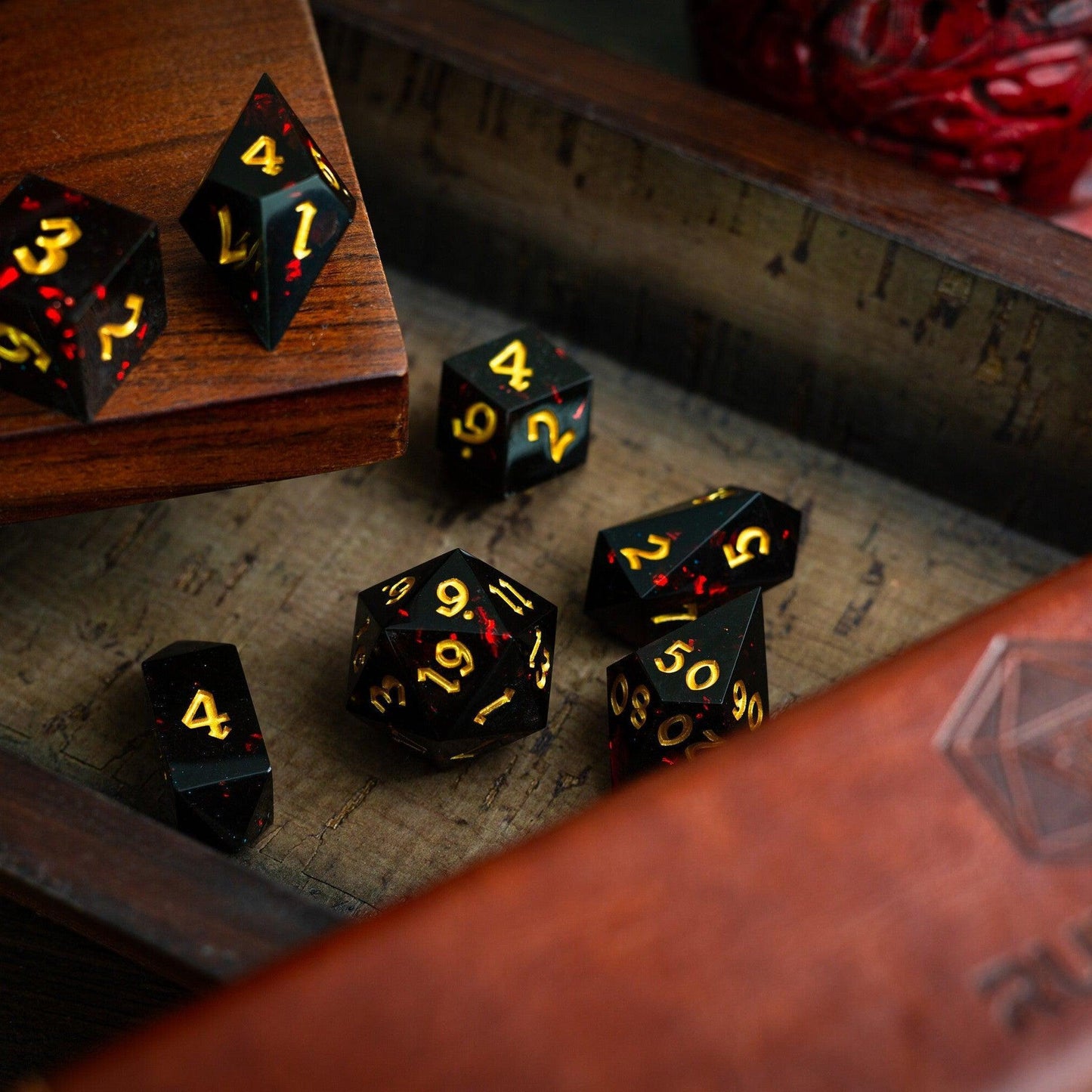 Night Blood Handmade Resin DND Dice Set Runic Dice