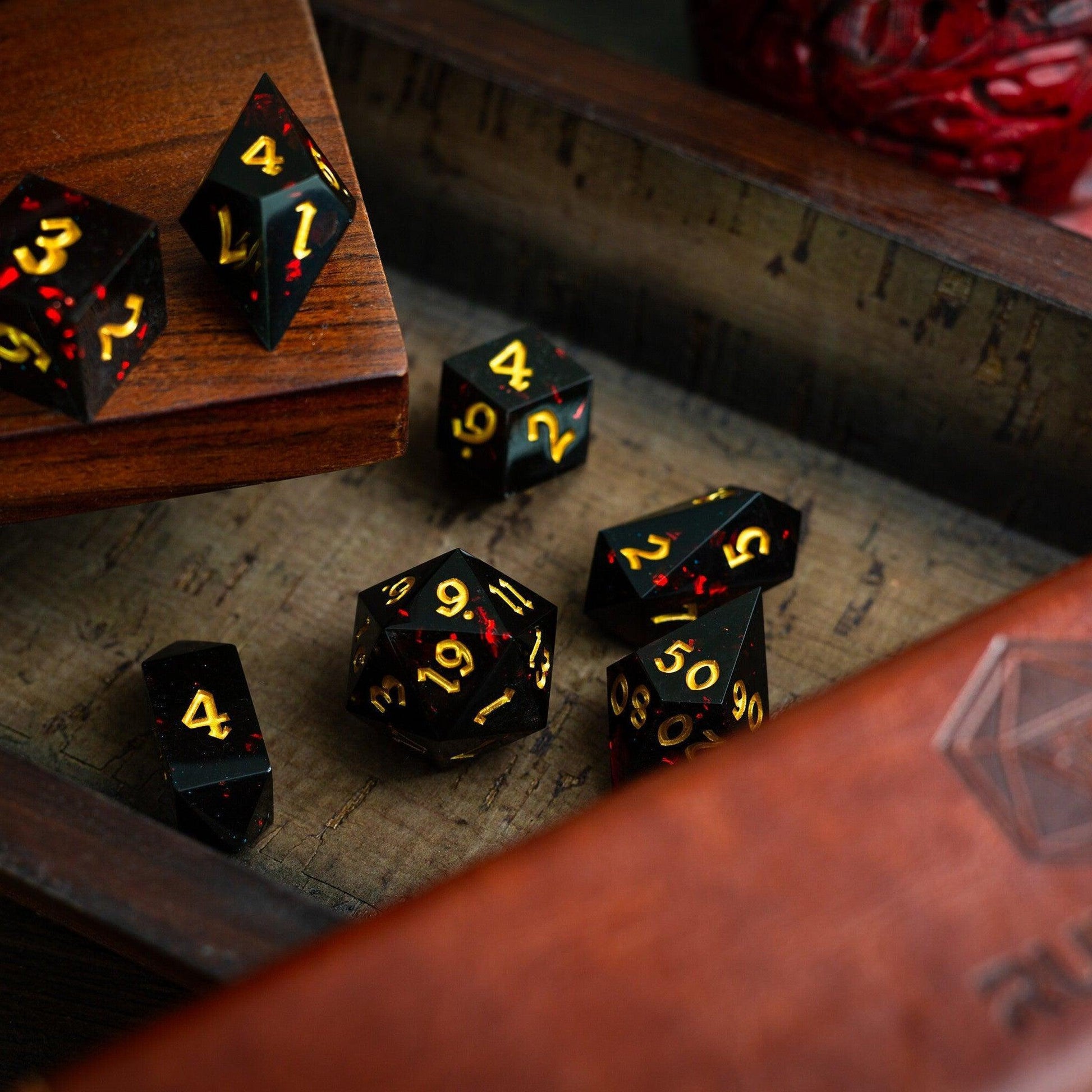 Night Blood Handmade Resin DND Dice Set Runic Dice
