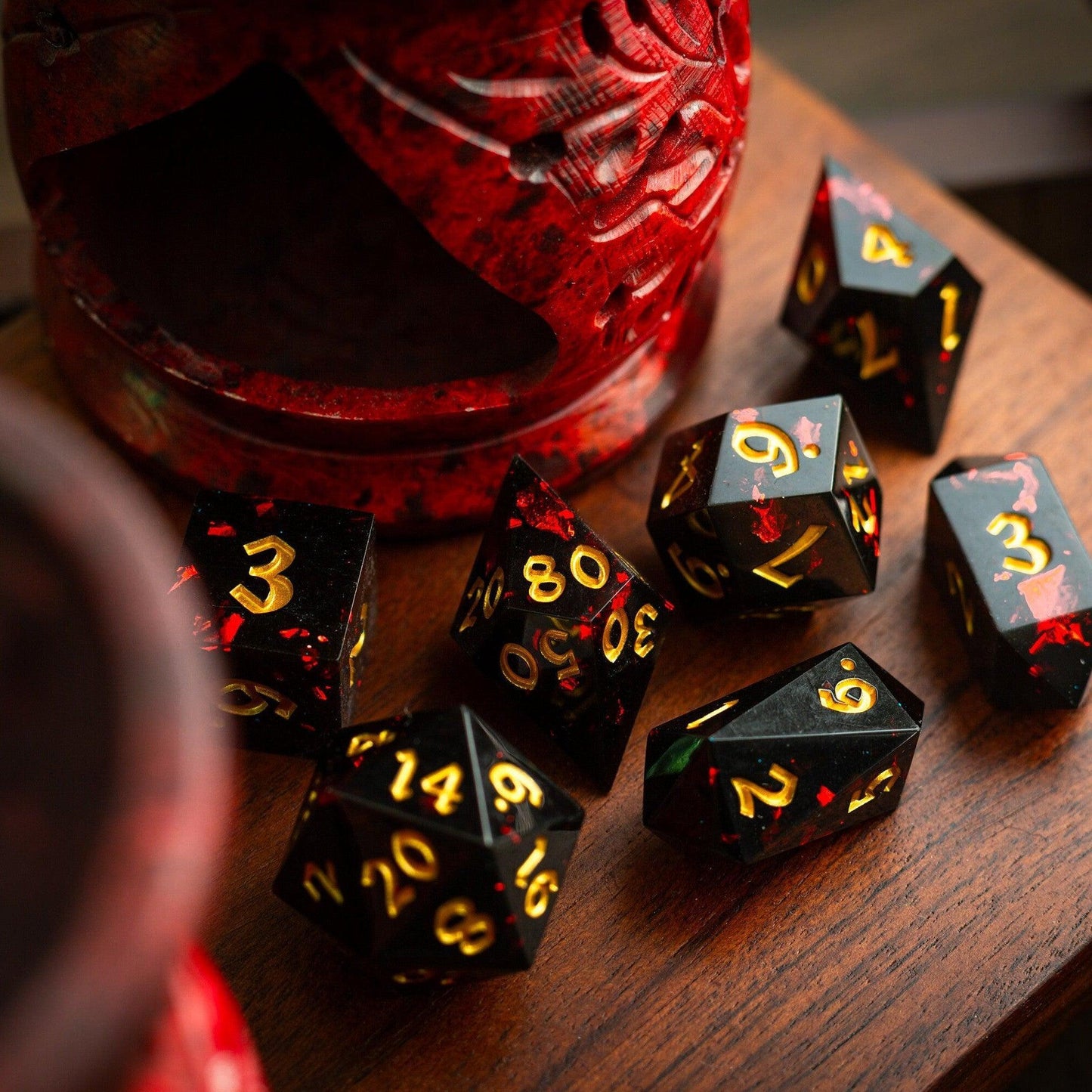 Night Blood Handmade Resin DND Dice Set Runic Dice