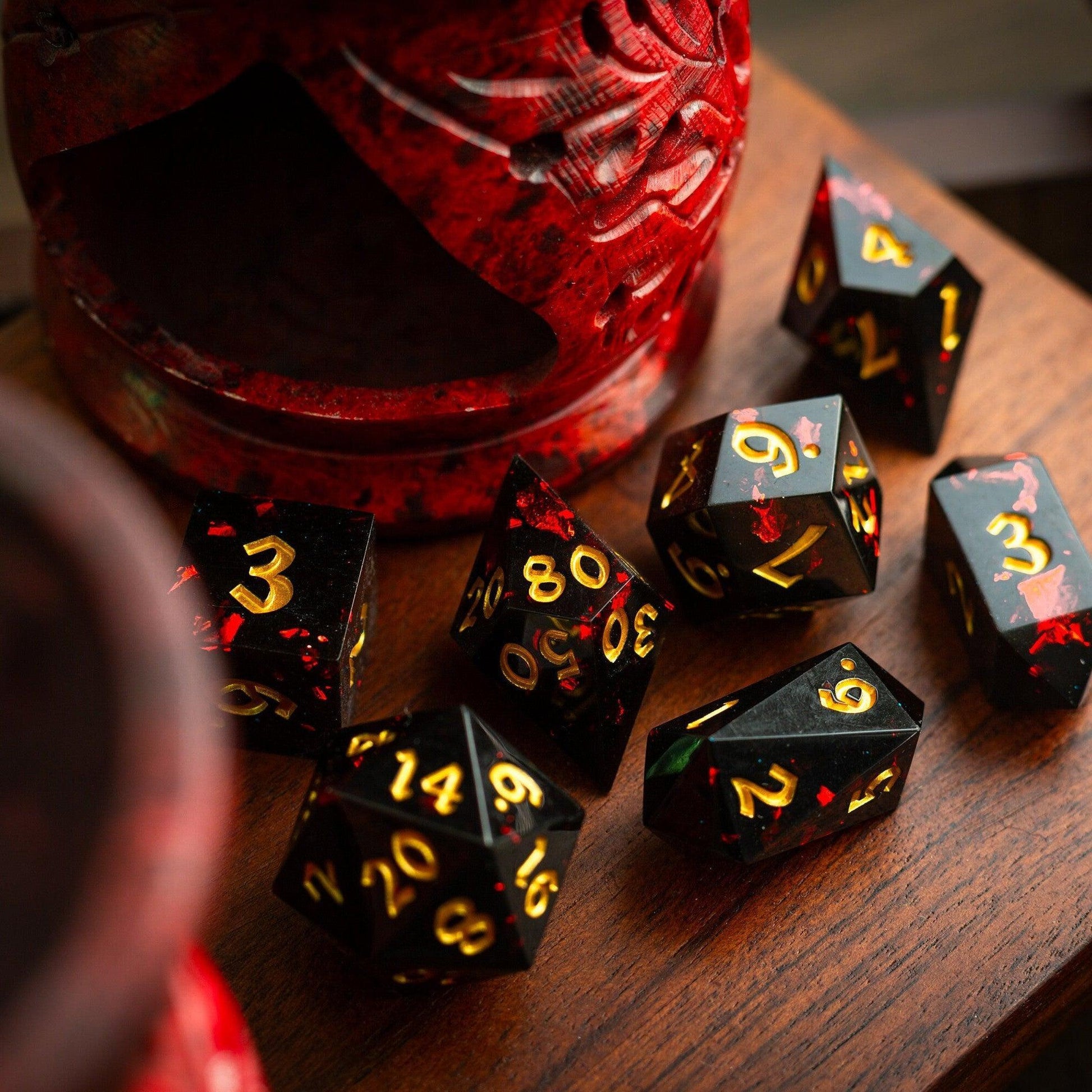 Night Blood Handmade Resin DND Dice Set Runic Dice