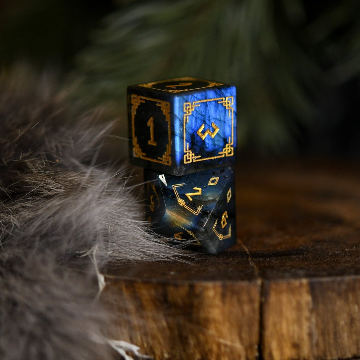 Nordic Black Labradorite Stone Dice Set - Dice Around the World Collection Misty Mountain Gaming