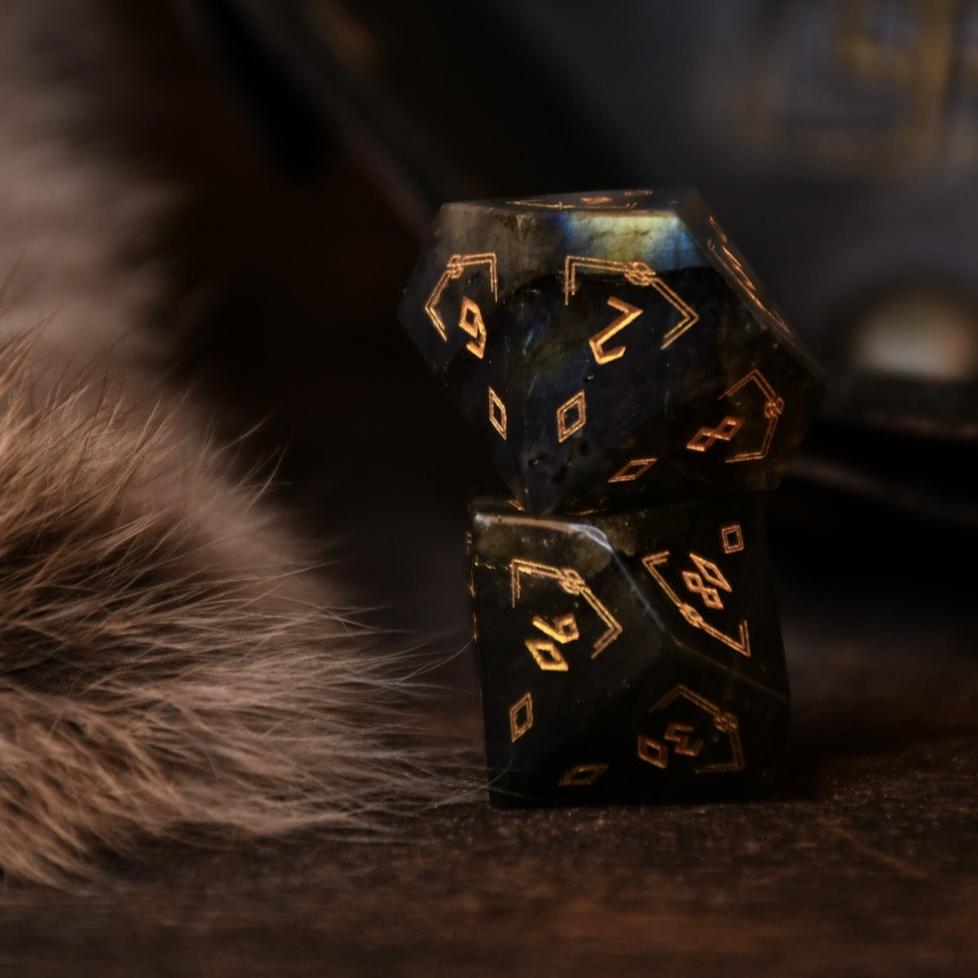Nordic Black Labradorite Stone Dice Set - Dice Around the World Collection Misty Mountain Gaming